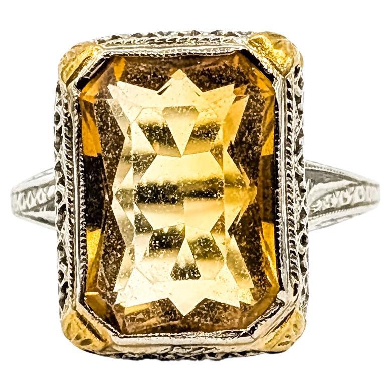 Art Deco Glass Ring in 14k Two-Tone Gold