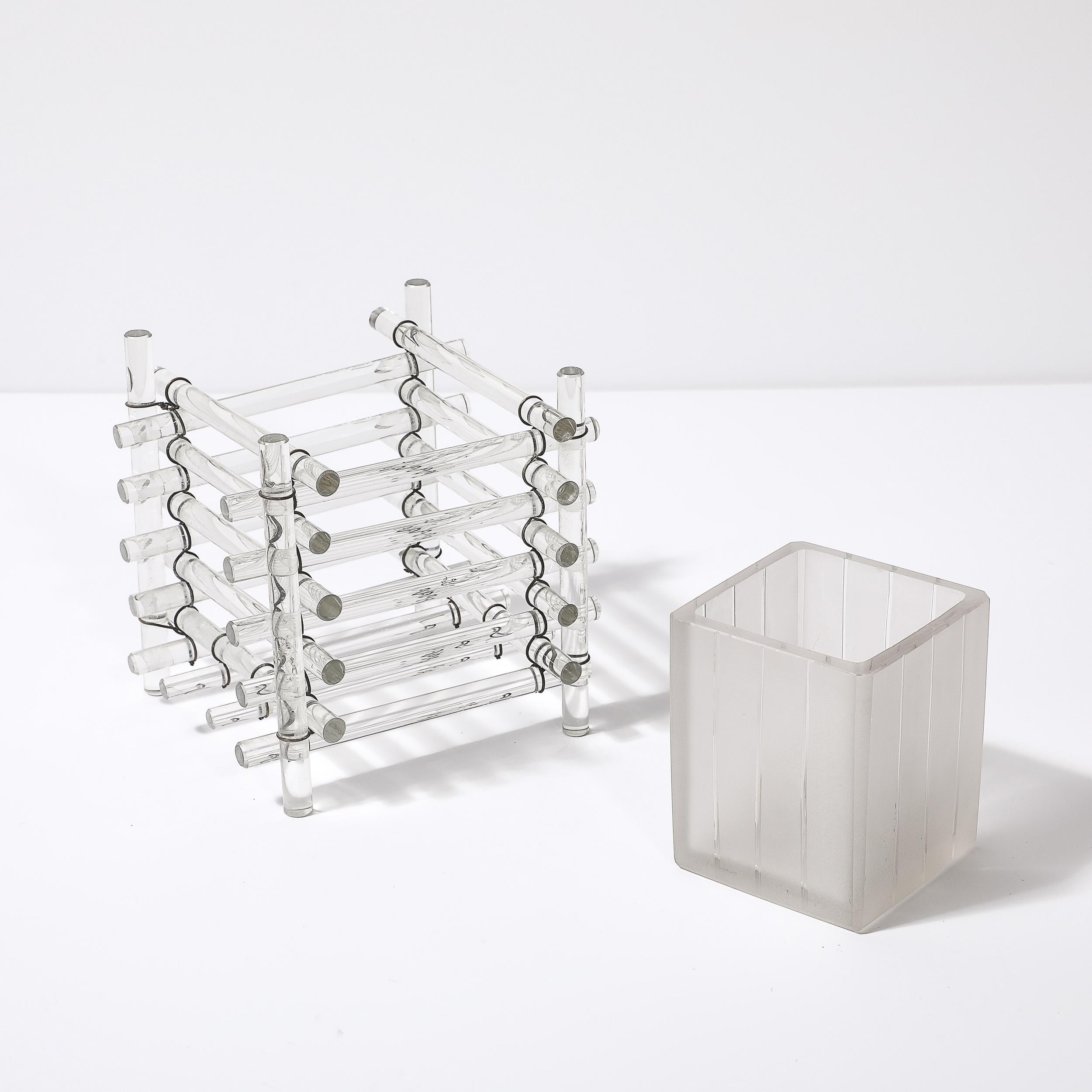 Cache-pot en verre Art Déco et tige carrée en verre dépoli en vente 8