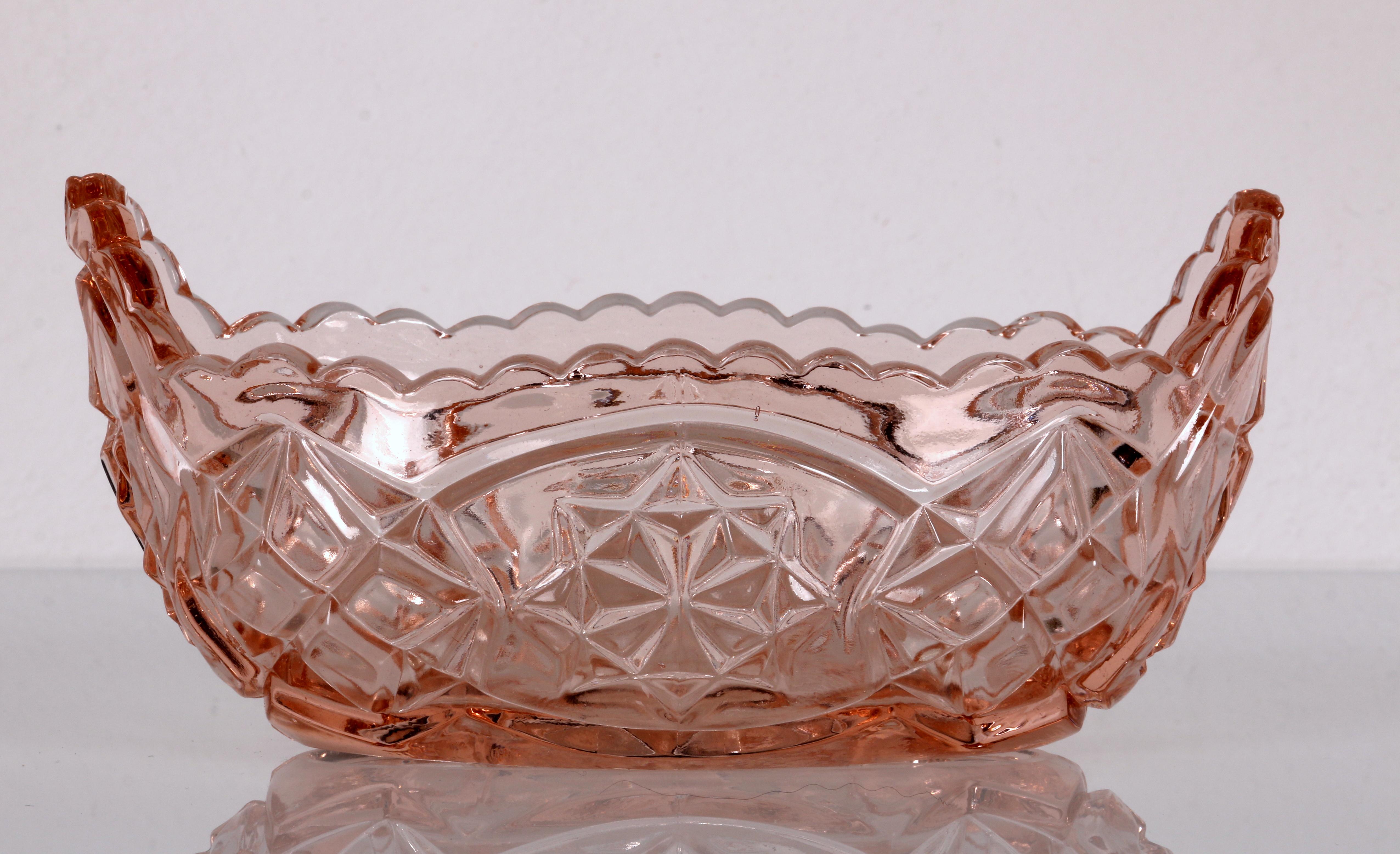Czech art deco glass rosé colored Bohemian Fruit Bowl ar. 1930 For Sale