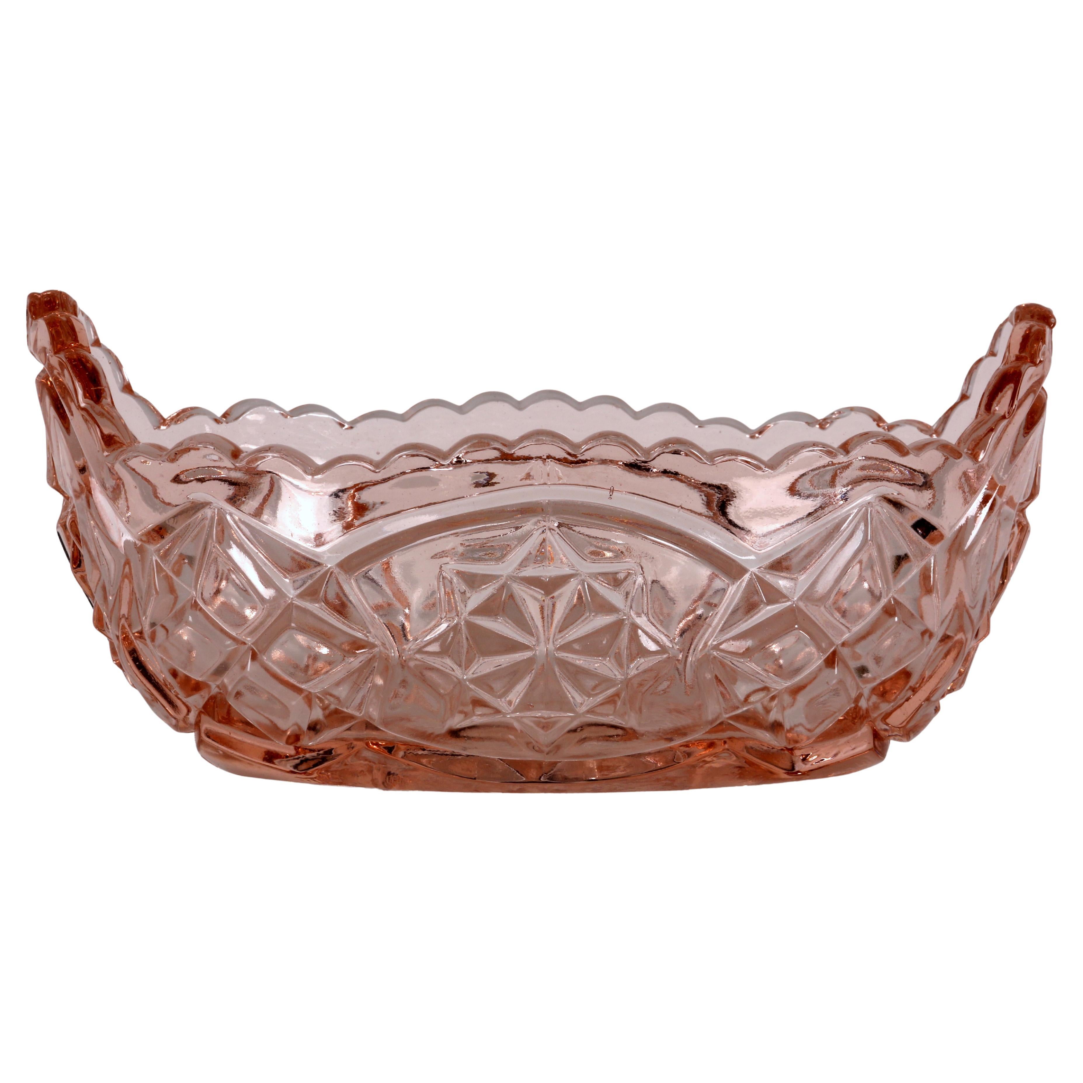 art deco glass rosé colored Bohemian Fruit Bowl ar. 1930 For Sale