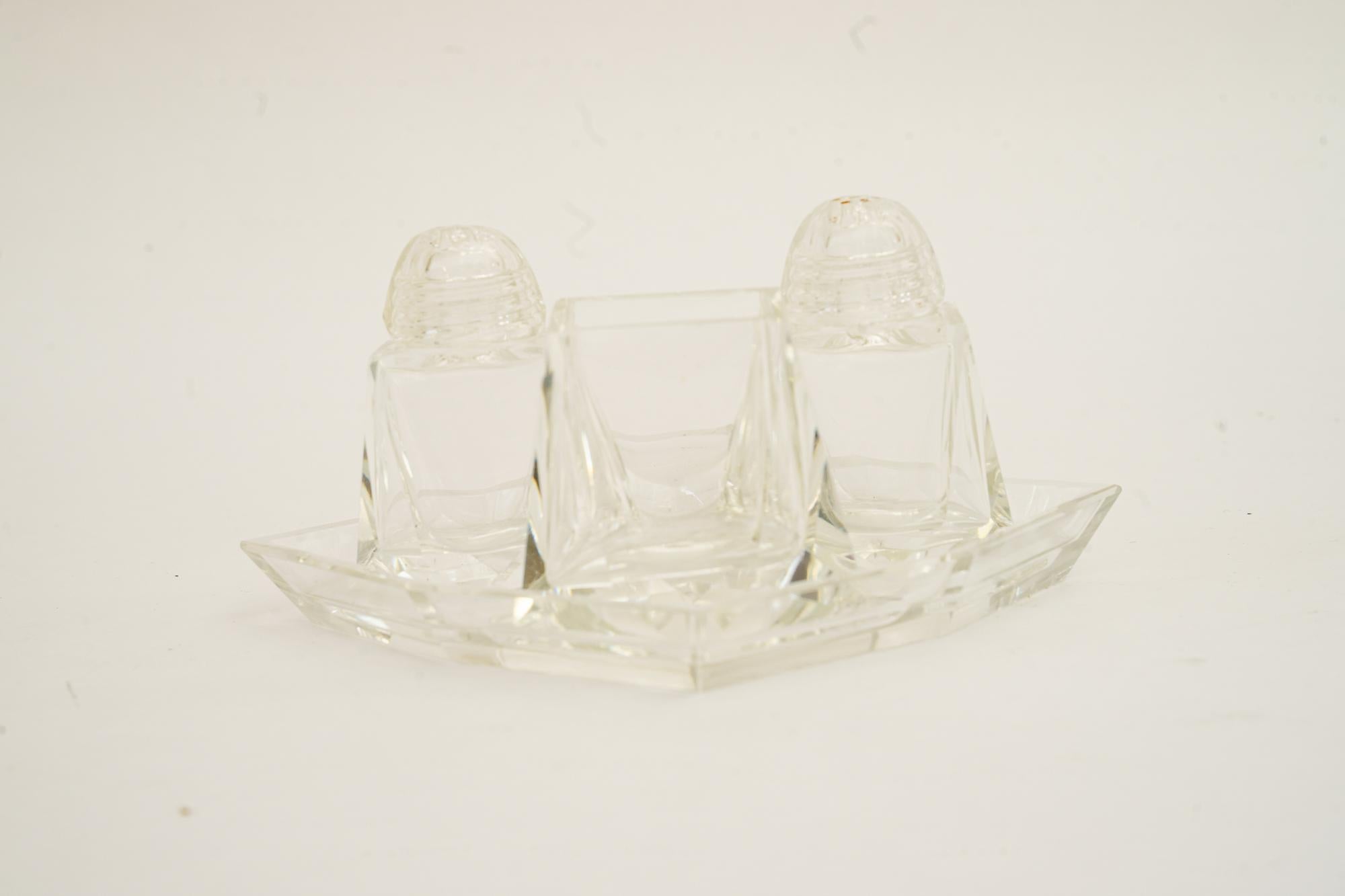 Art Deco glass Salt and pepper with toothpick holders vienna around 1920s For Sale 8