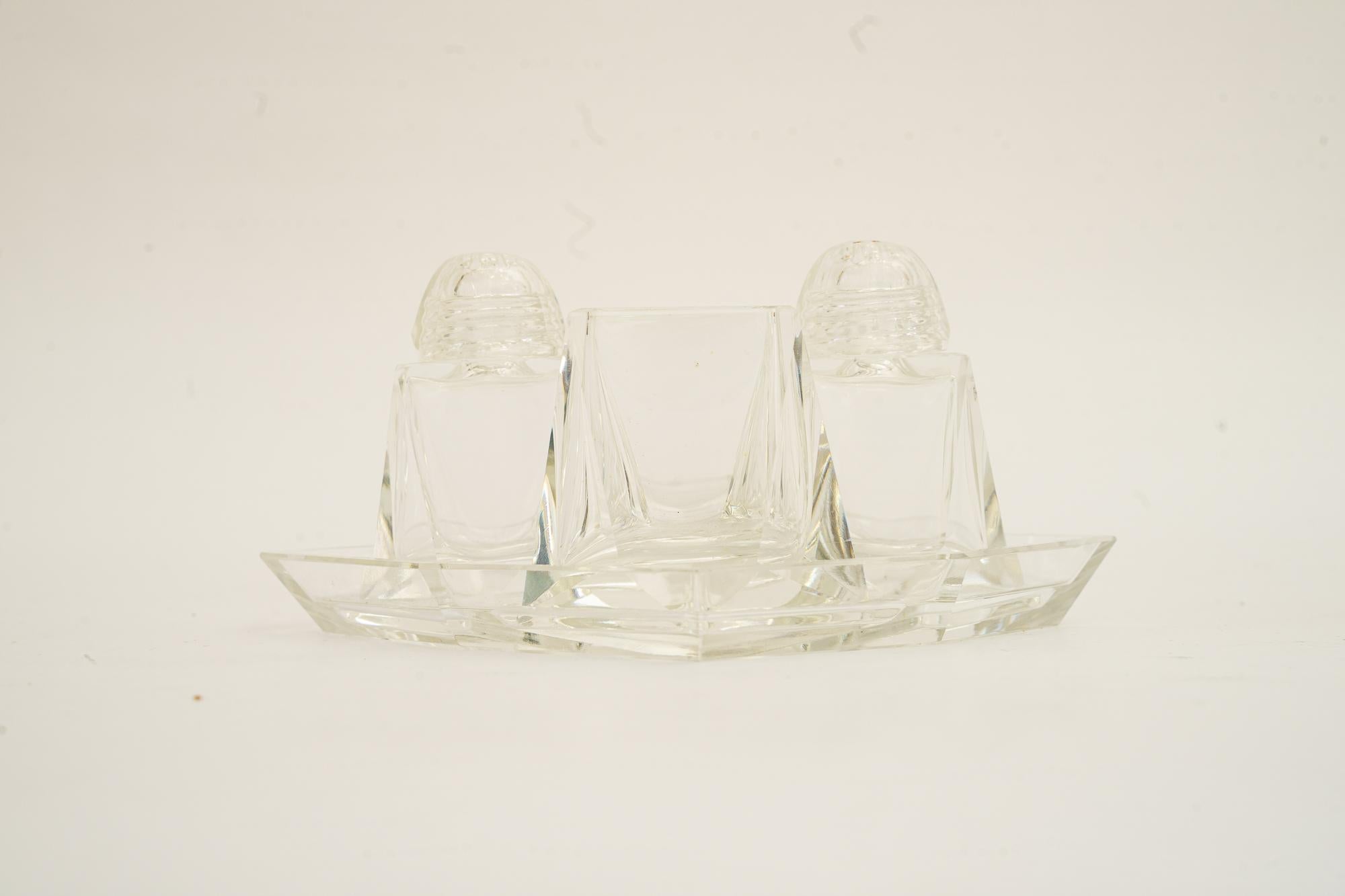 Art Deco glass Salt and pepper with toothpick holders vienna around 1920s For Sale 9