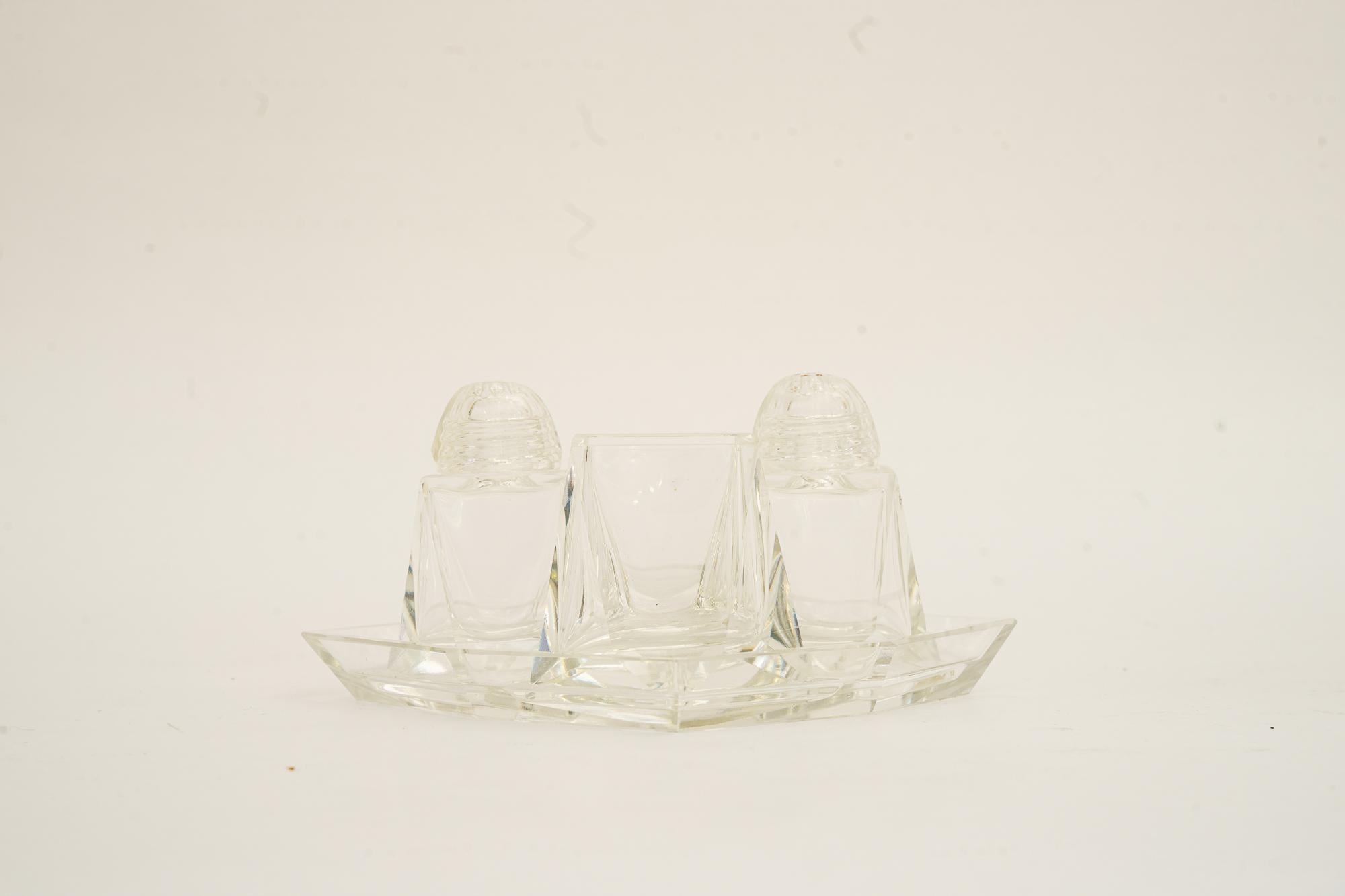 Art Deco glass Salt and pepper with toothpick holders vienna around 1920s For Sale 10