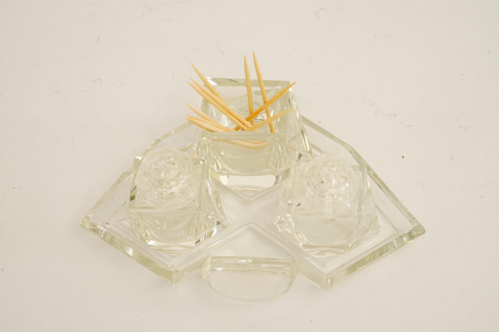 Art Deco glass Salt and pepper with toothpick holders vienna around 1920s
Original condition