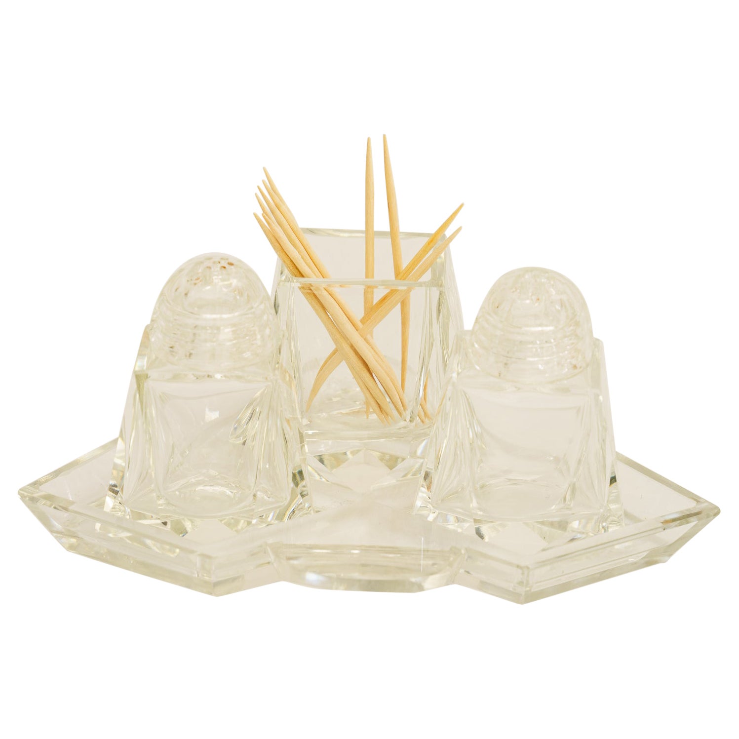 Art Deco glass Salt and pepper with toothpick holders vienna around 1920s