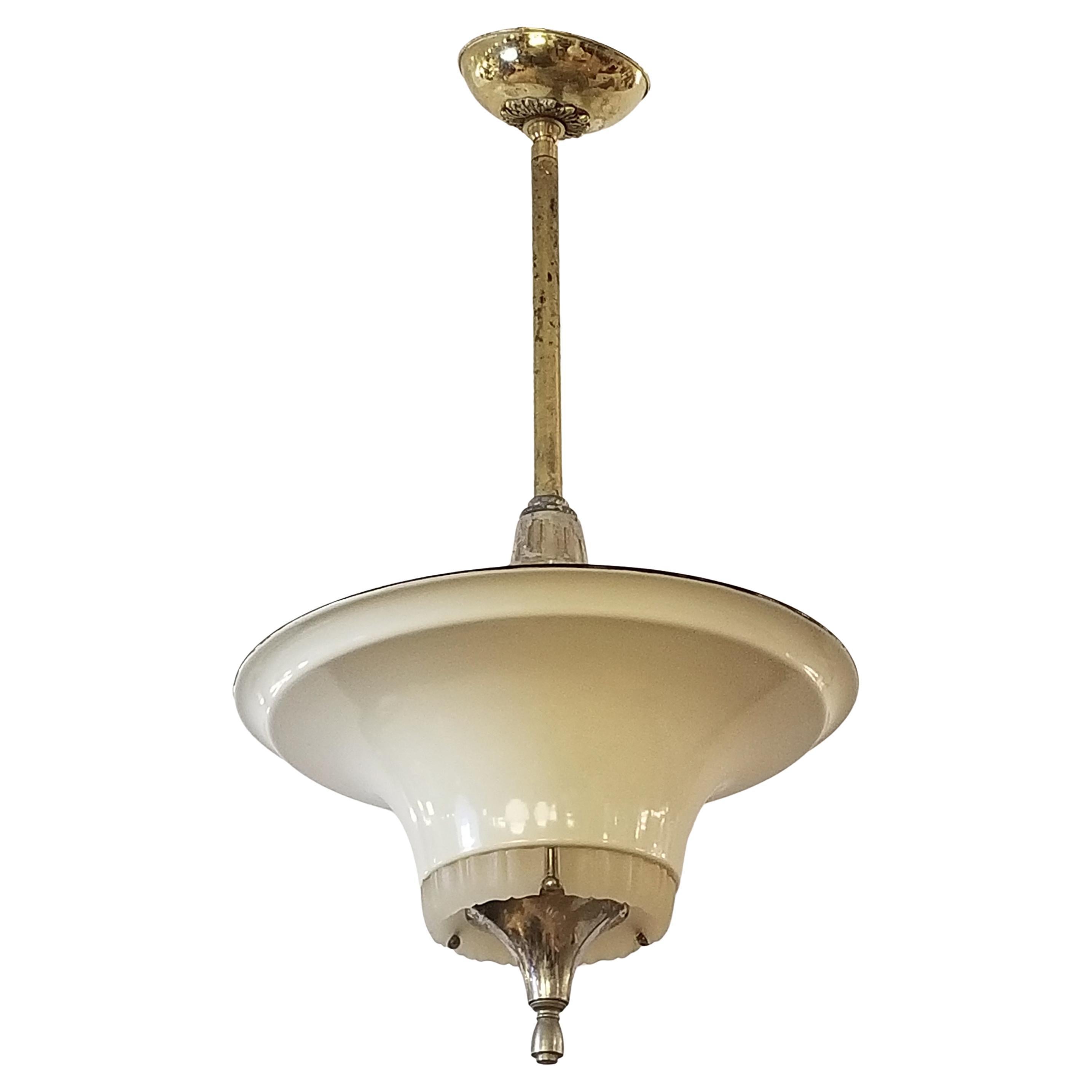 Art Deco Glass Saucer Theater Pendant Light Quantity Available
