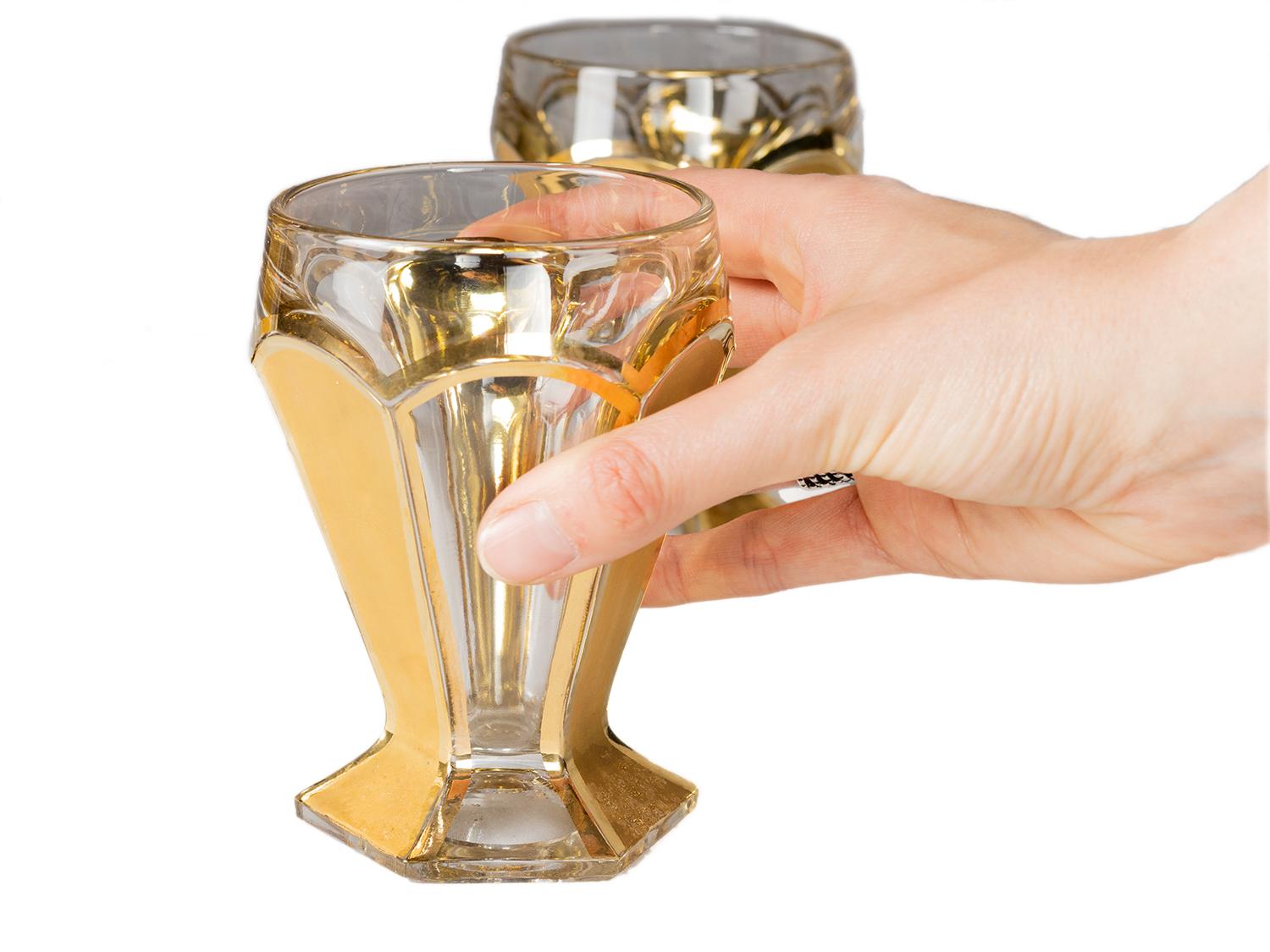 Art Deco Glas Set, Krug und sechs Gläser, goldene Akzente, 1930 im Zustand „Gut“ im Angebot in Lisbon, PT