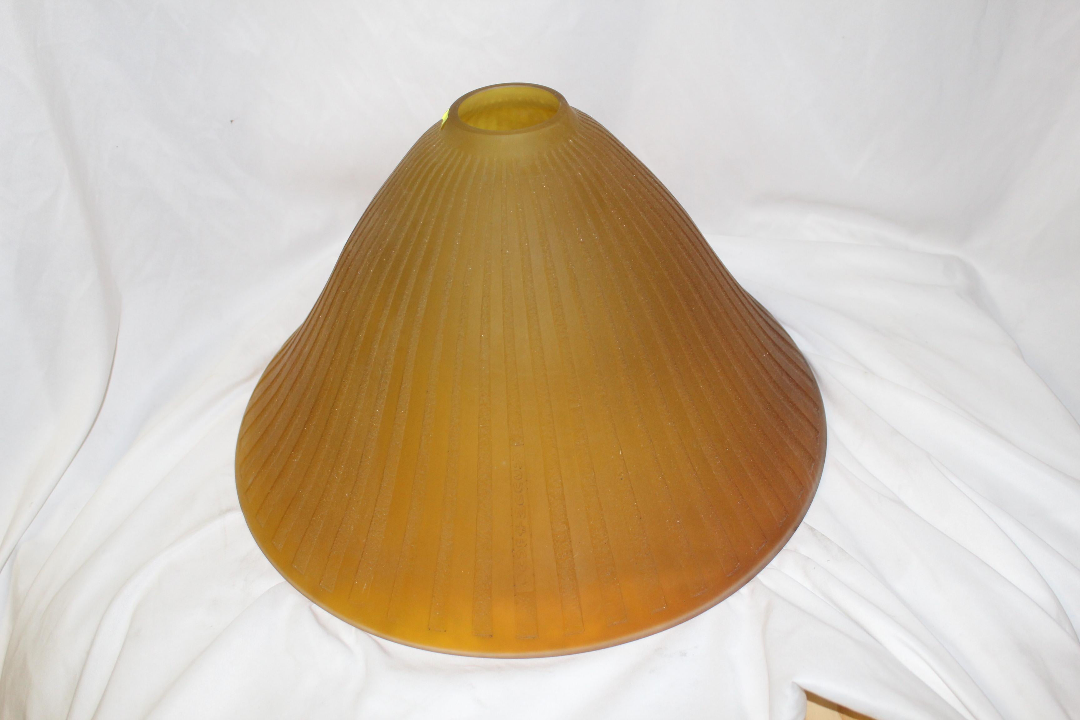 Art Deco Glass Shade, Acid Cut, Amber Glass Large Size, after Daum In Excellent Condition For Sale In Los Angeles, CA