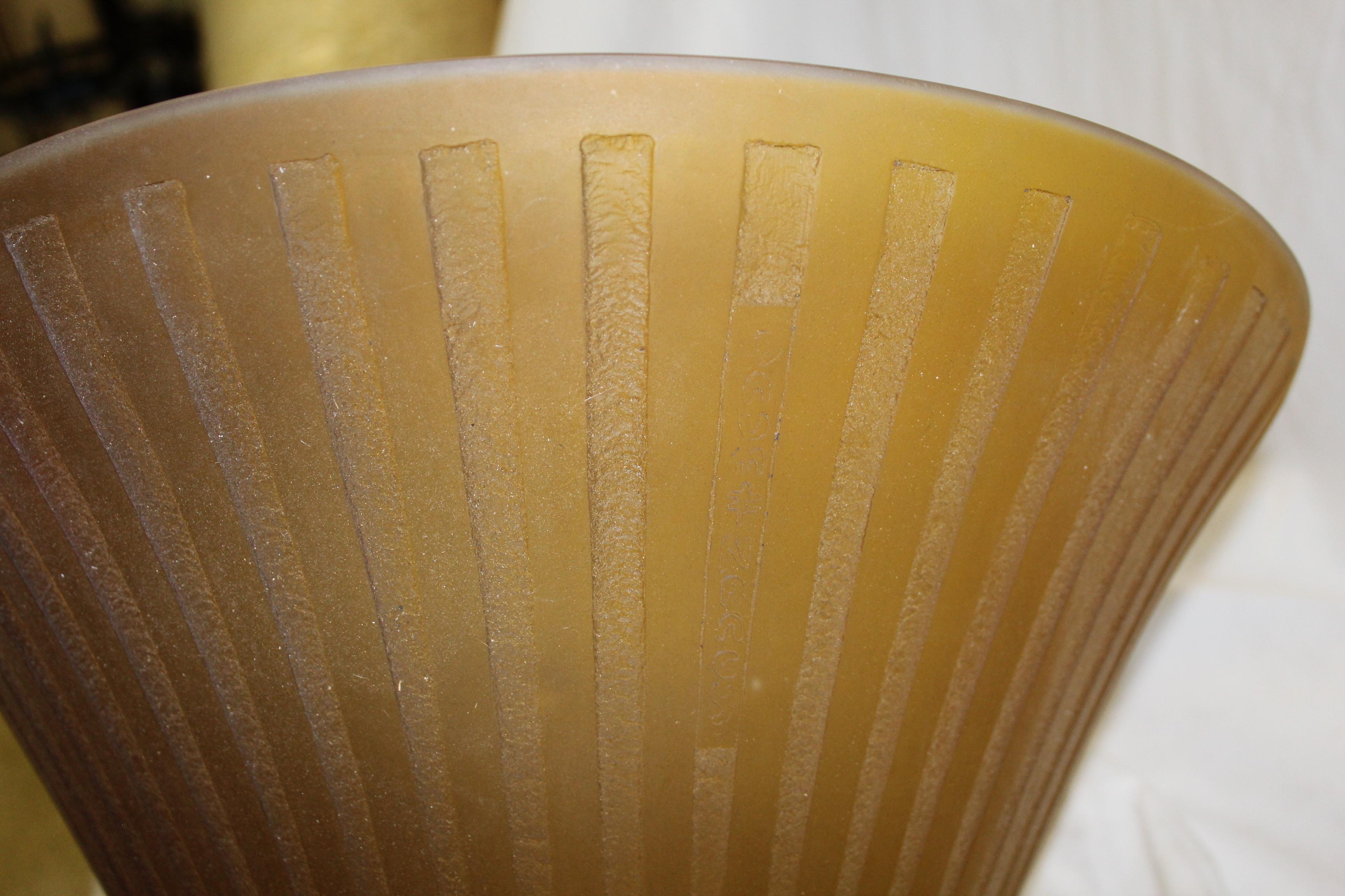 Late 20th Century Art Deco Glass Shade, Acid Cut, Amber Glass Large Size, after Daum For Sale