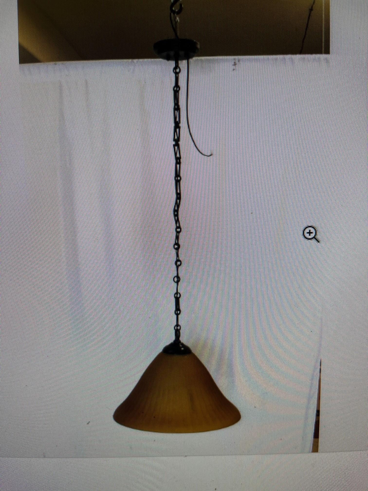 A large cone shaped glass shade in Art Deco design with Acid cut designs  made after the French Designer (Daum) has the signature signed in the glass. Can work on floor lamps, and or a chandelier. The diameter is at 18 3/4 and 10 and 1/2