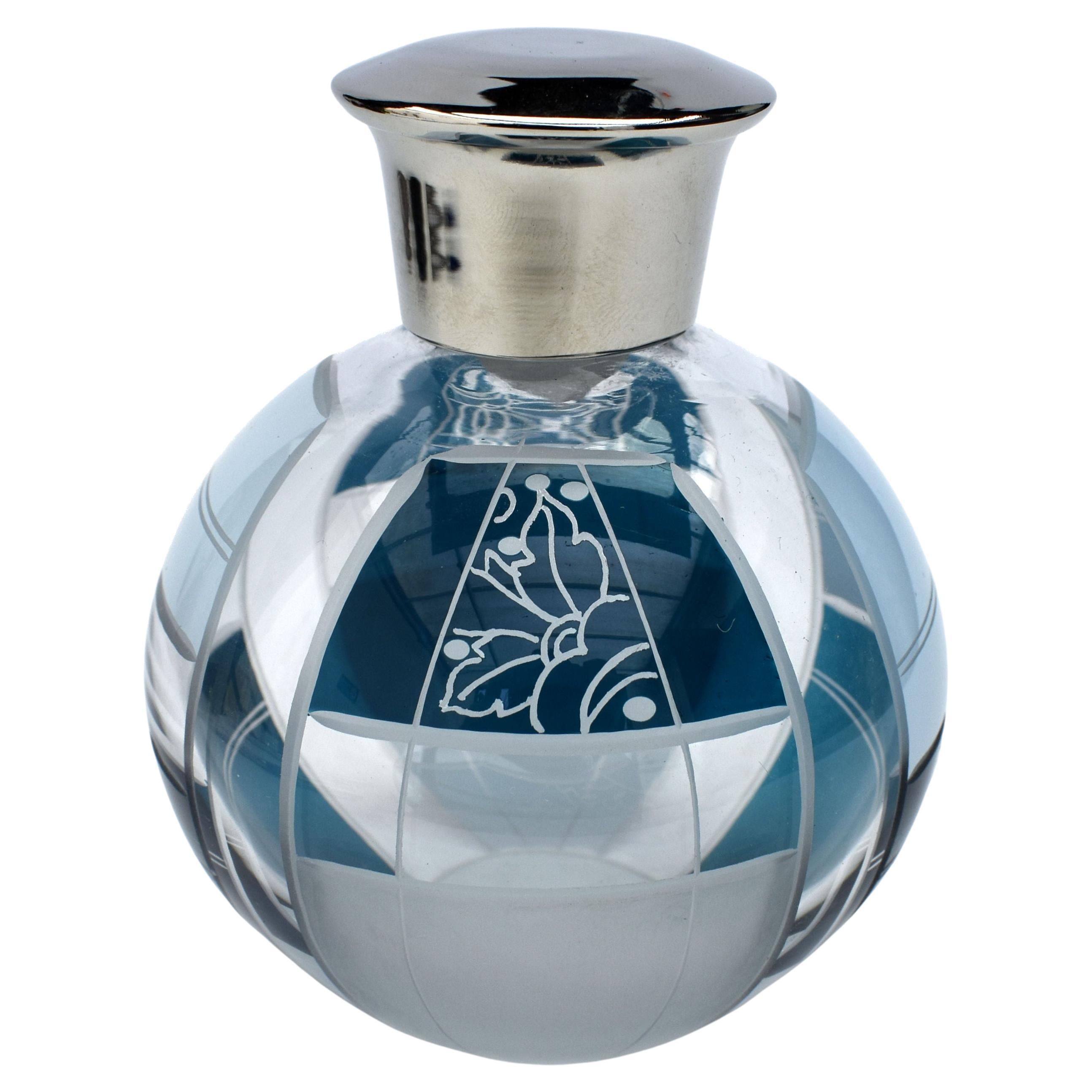 Art Deco Glass & Silver Plate Perfume Bottle by Karl Palda, circa 1930 For Sale