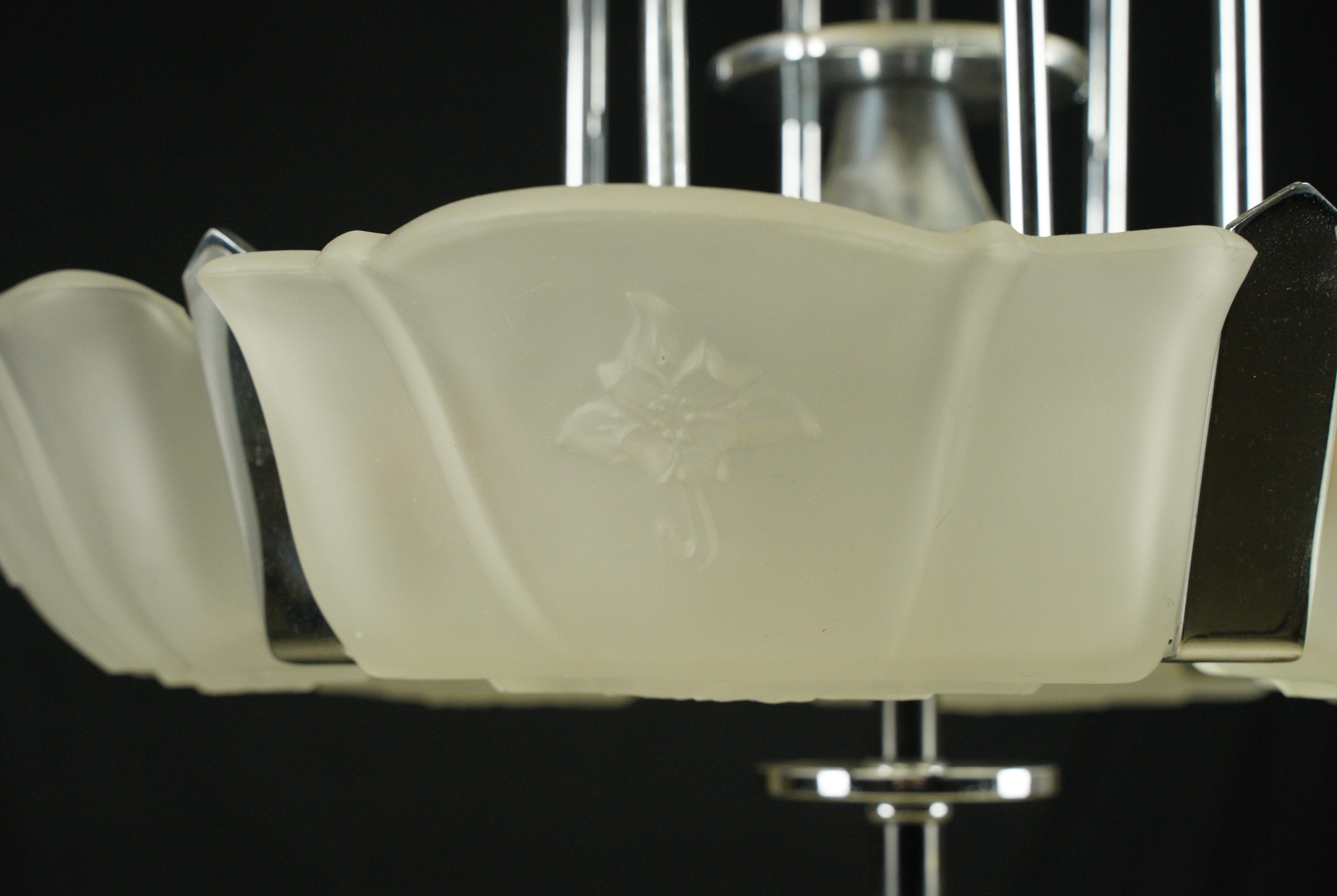 Art Deco Glass Slip Shade 6 Light Chandelier For Sale 9