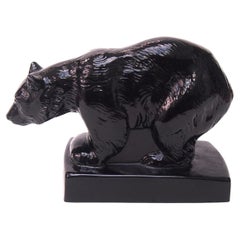 Estatuilla de Cristal Art Decó de un Oso Negro por J A Jobling c1935 -Inglés