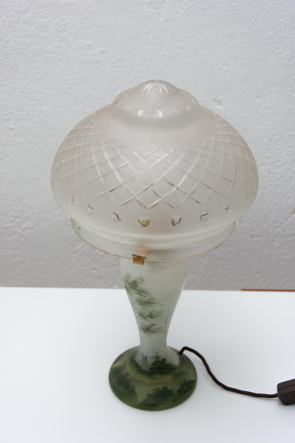 Art Deco Glass Table Lamp, 1930s, Bohemia In Good Condition For Sale In Prague 8, CZ