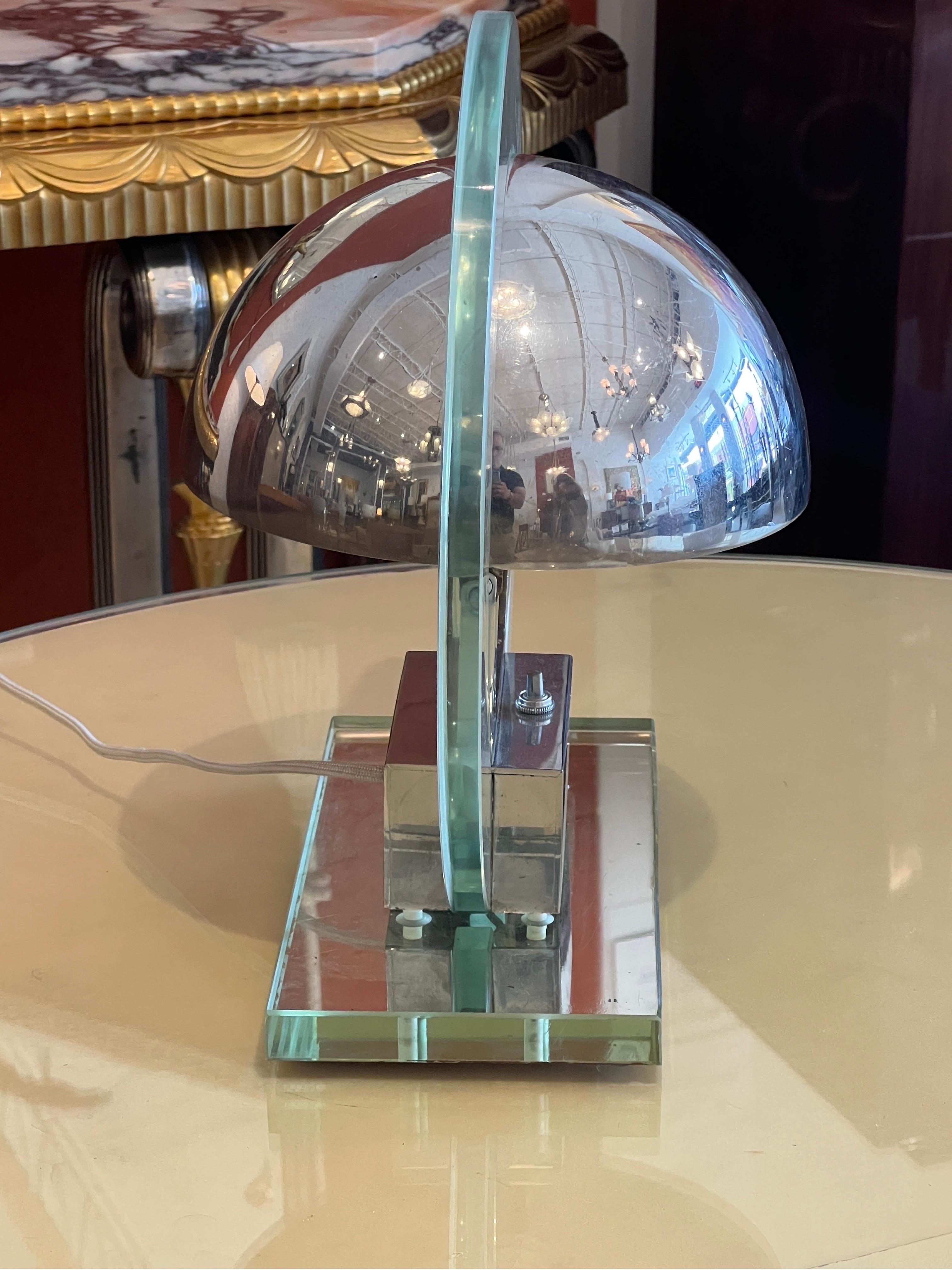 Art Deco Glass Table Lamp by Jacques Adnet For Sale 1