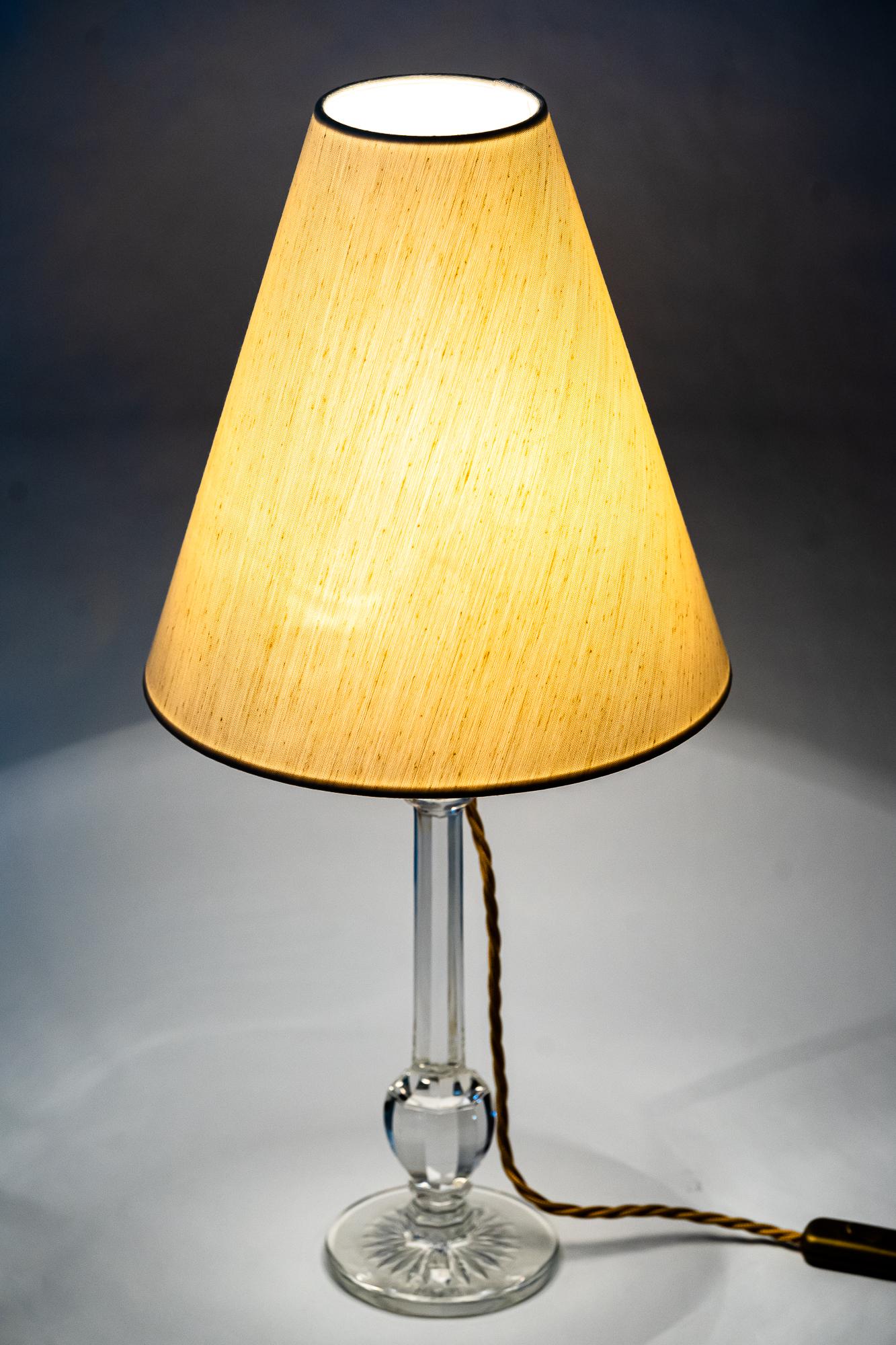 Art Deco Glass Table Lamp with Fabric Shade Around 1920s For Sale 6