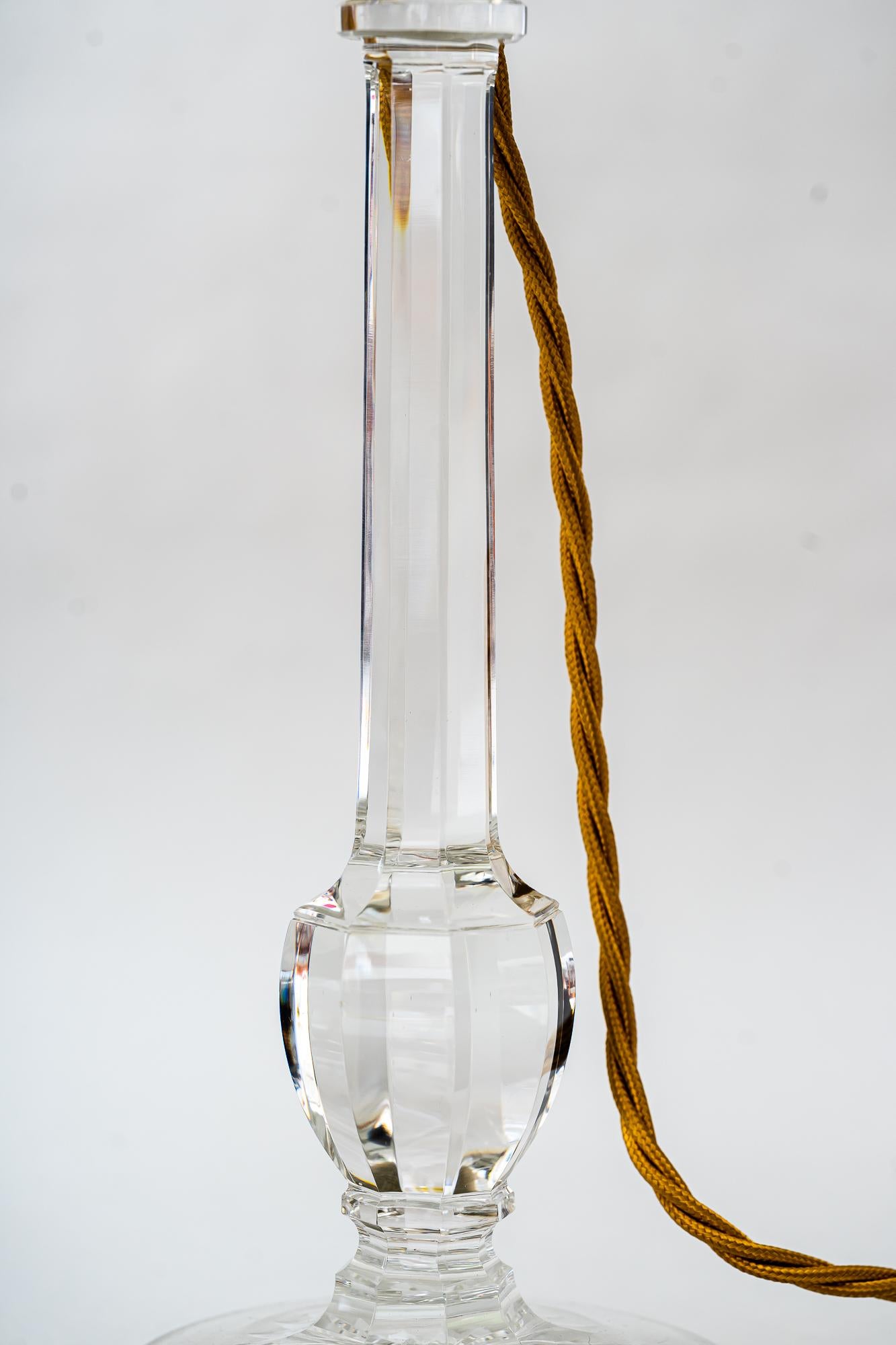 Art Deco Glass Table Lamp with Fabric Shade Around 1920s For Sale 9