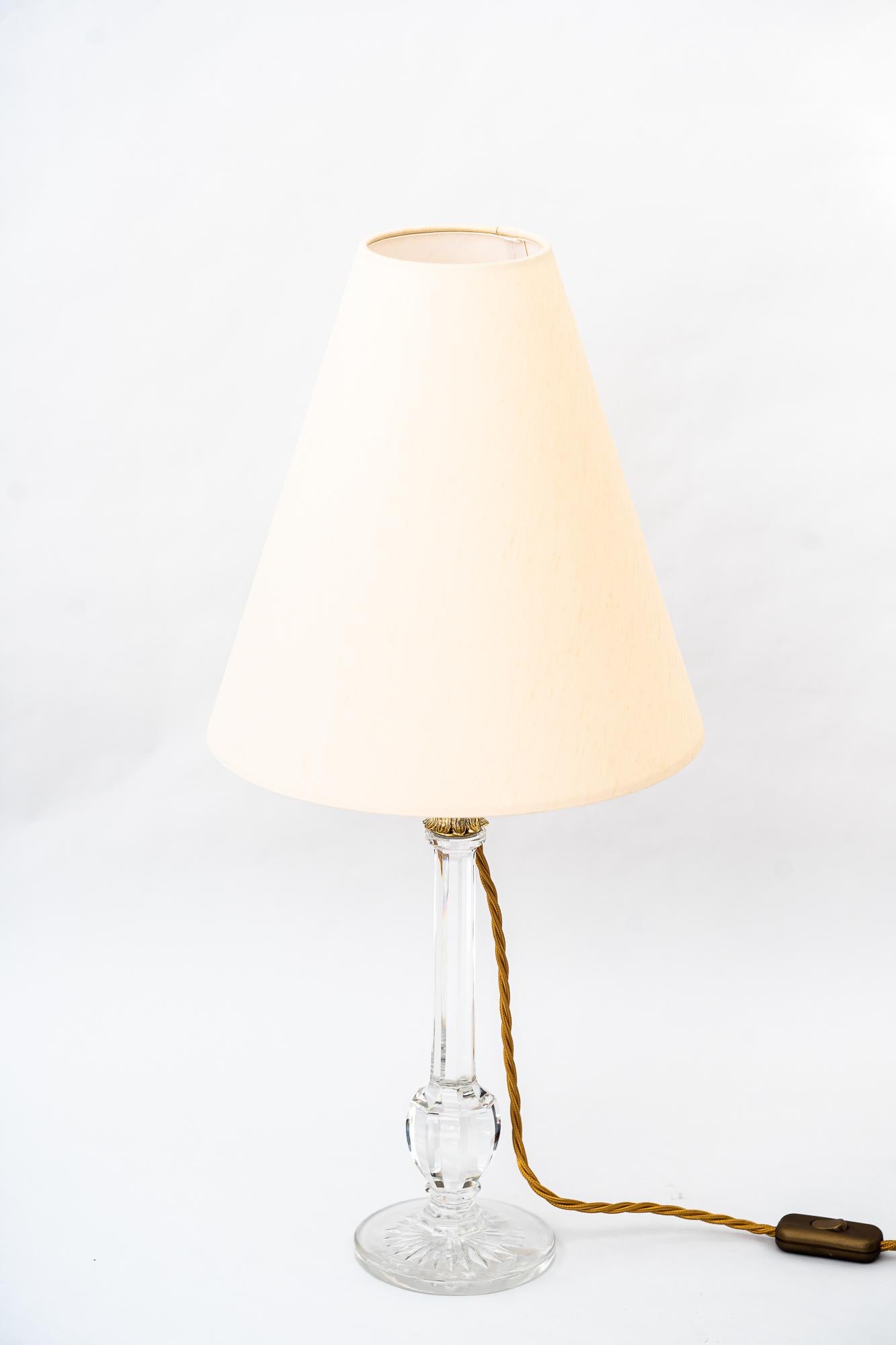 Art Deco glass table lamp with fabric shade around 1920s.
The fabric shade is replaced (new).