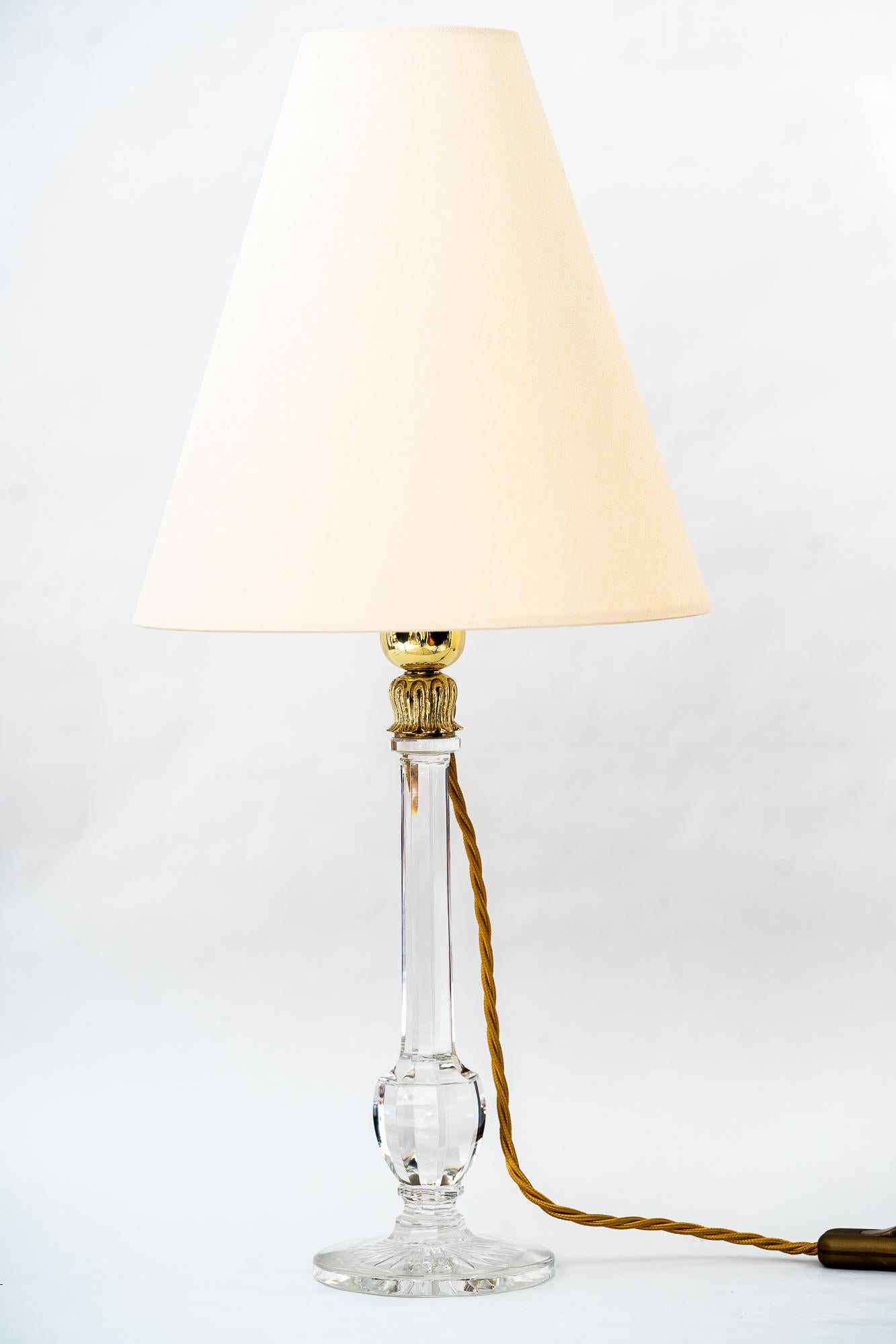 Austrian Art Deco Glass Table Lamp with Fabric Shade Around 1920s For Sale