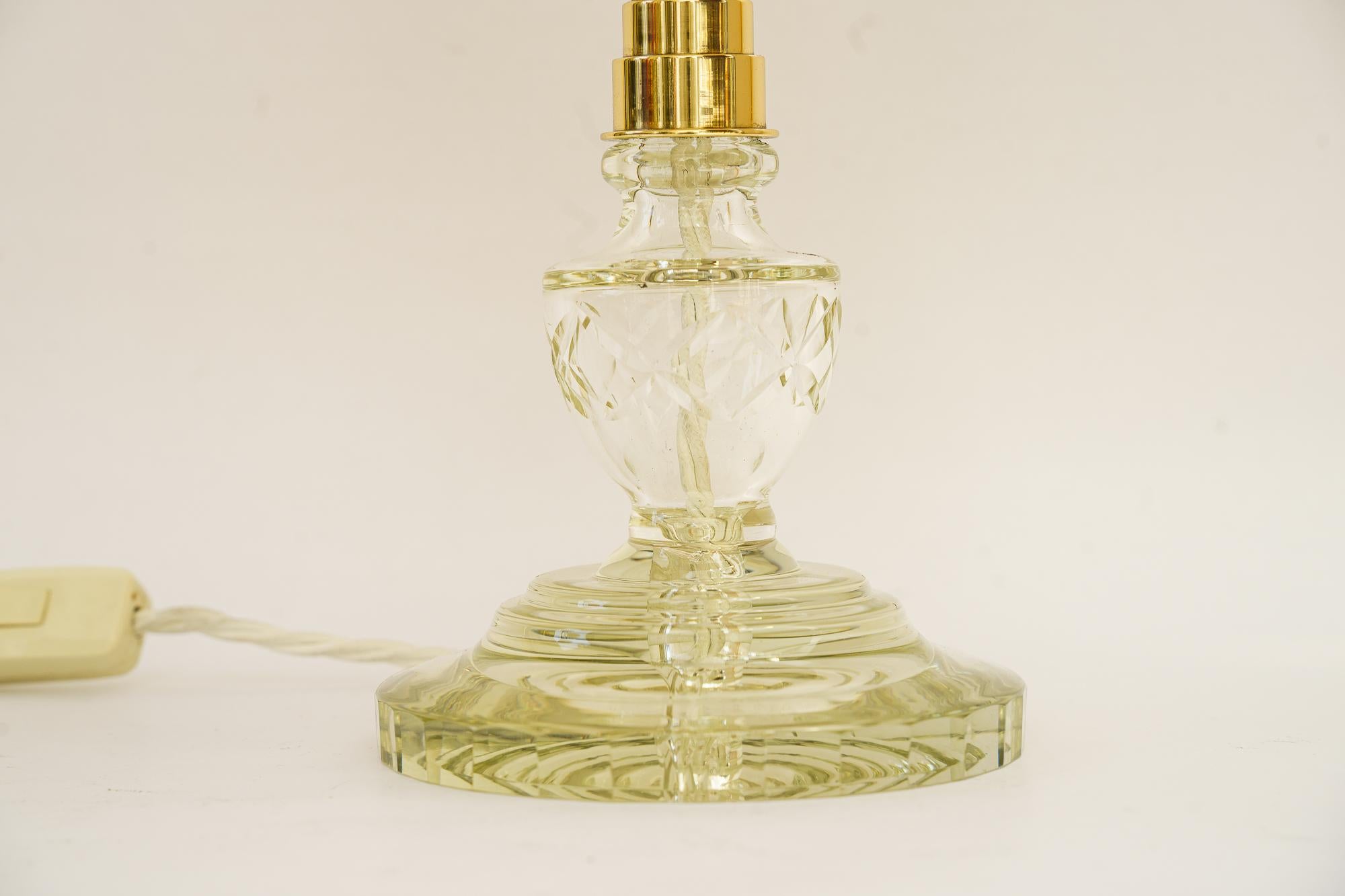 Austrian Art Deco Glass table lamp with fabric shade around 1920s For Sale