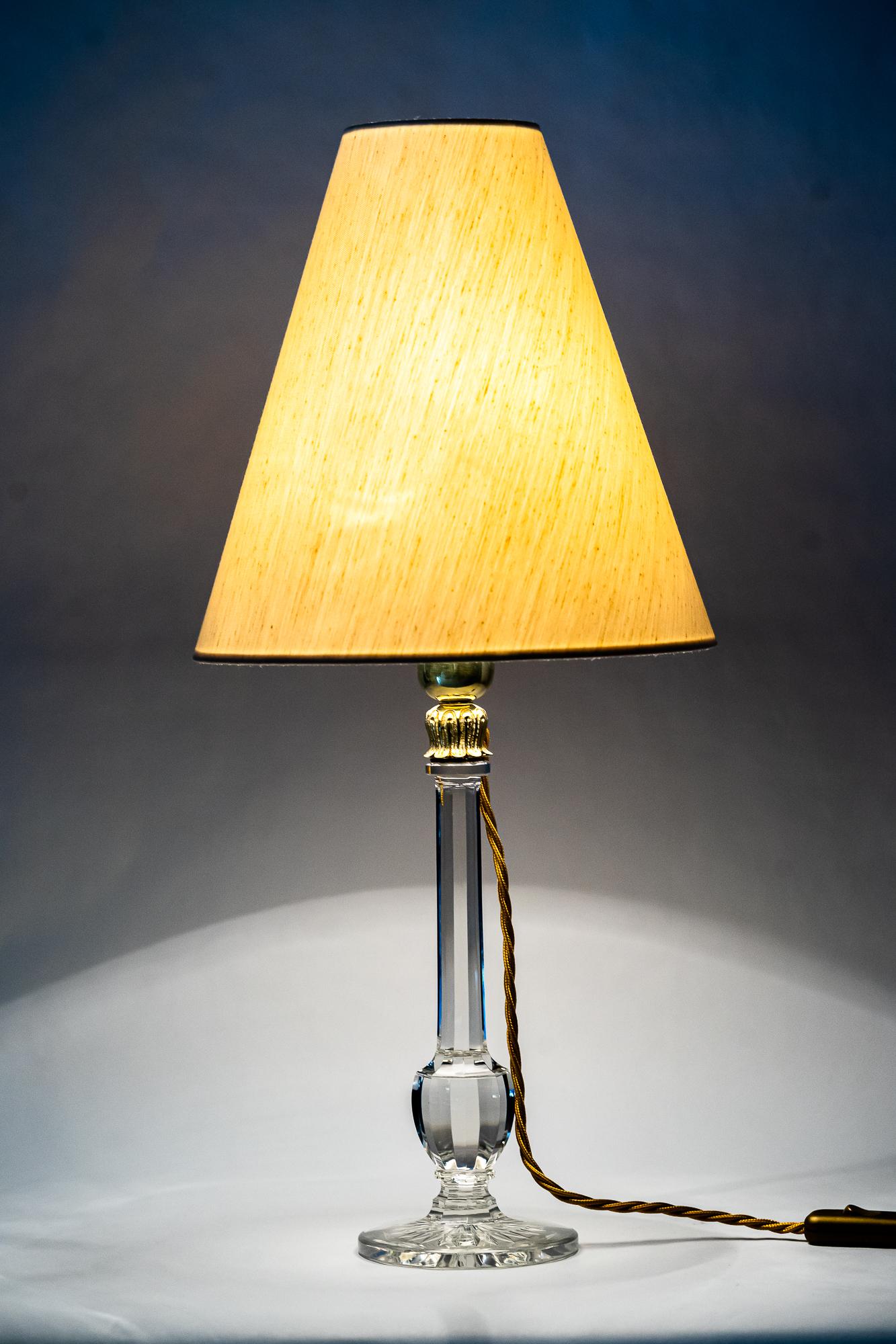 Art Deco Glass Table Lamp with Fabric Shade Around 1920s In Good Condition For Sale In Wien, AT