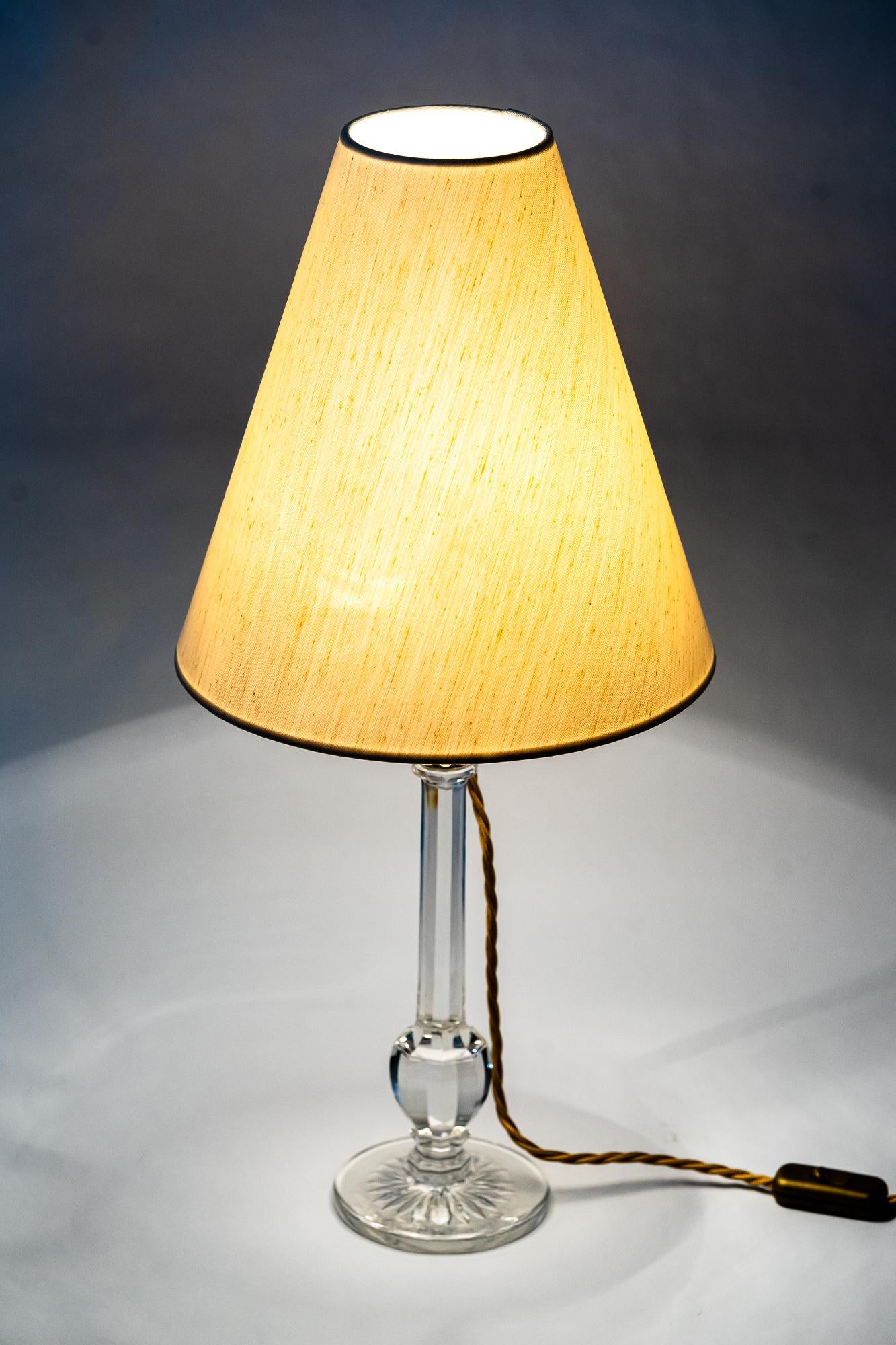 Early 20th Century Art Deco Glass Table Lamp with Fabric Shade Around 1920s For Sale