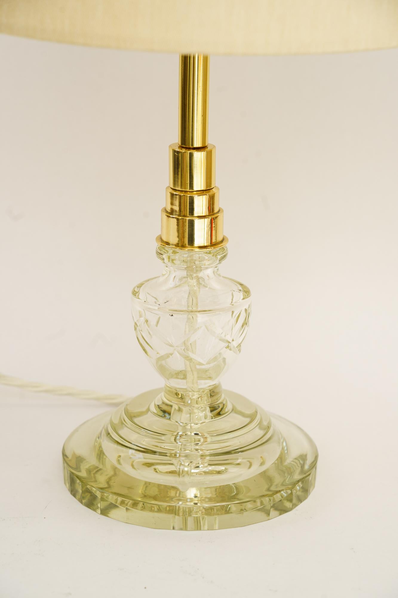 Early 20th Century Art Deco Glass table lamp with fabric shade around 1920s For Sale