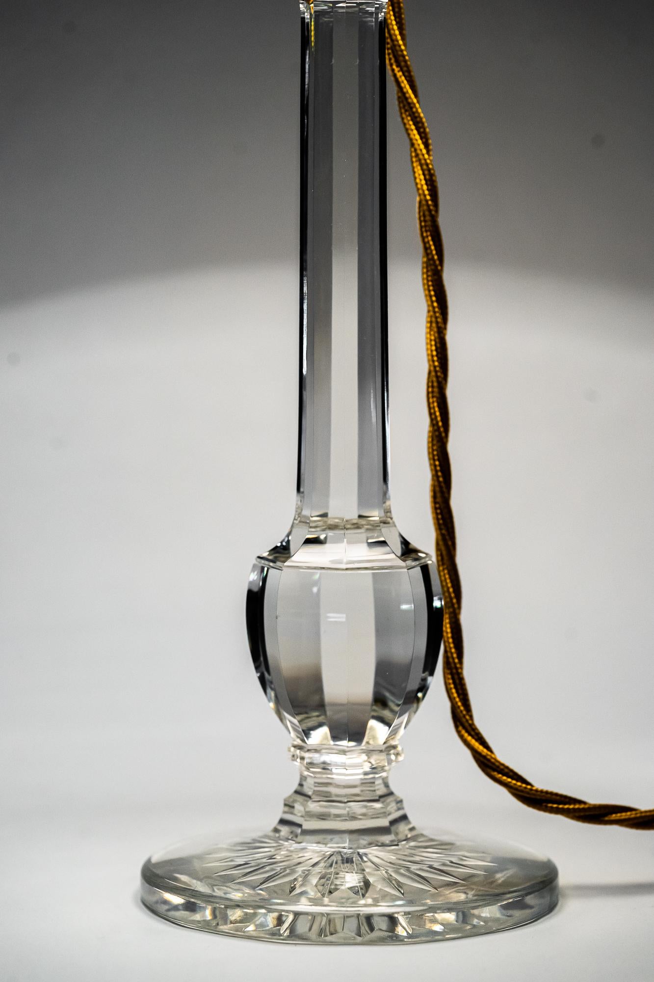 Art Deco Glass Table Lamp with Fabric Shade Around 1920s For Sale 1