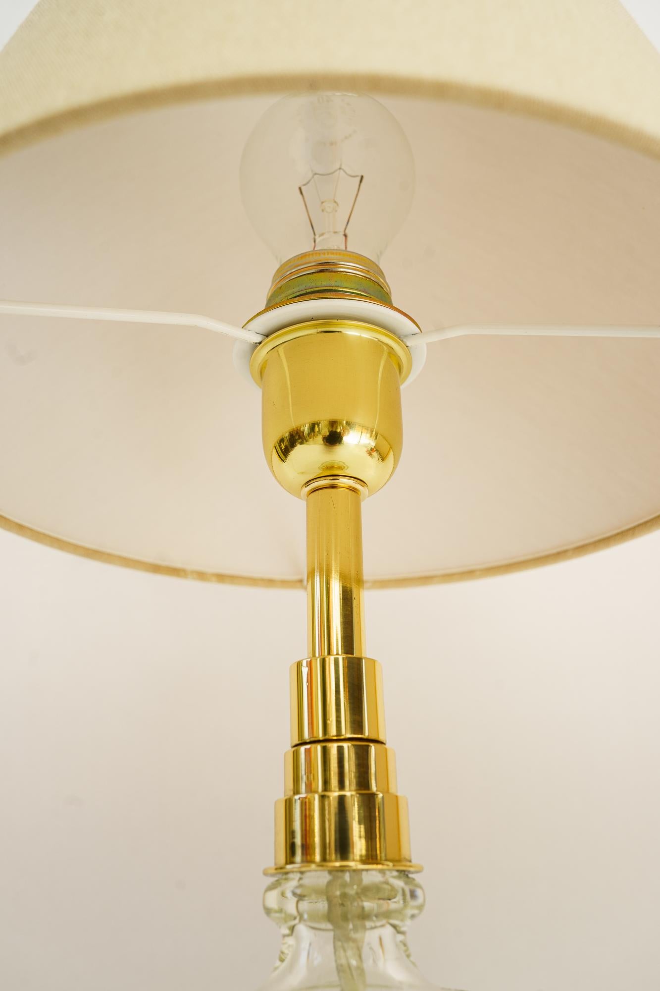 Art Deco Glass table lamp with fabric shade around 1920s For Sale 1