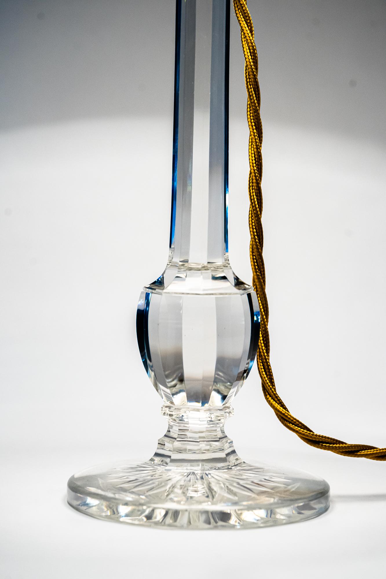 Art Deco Glass Table Lamp with Fabric Shade Around 1920s For Sale 2