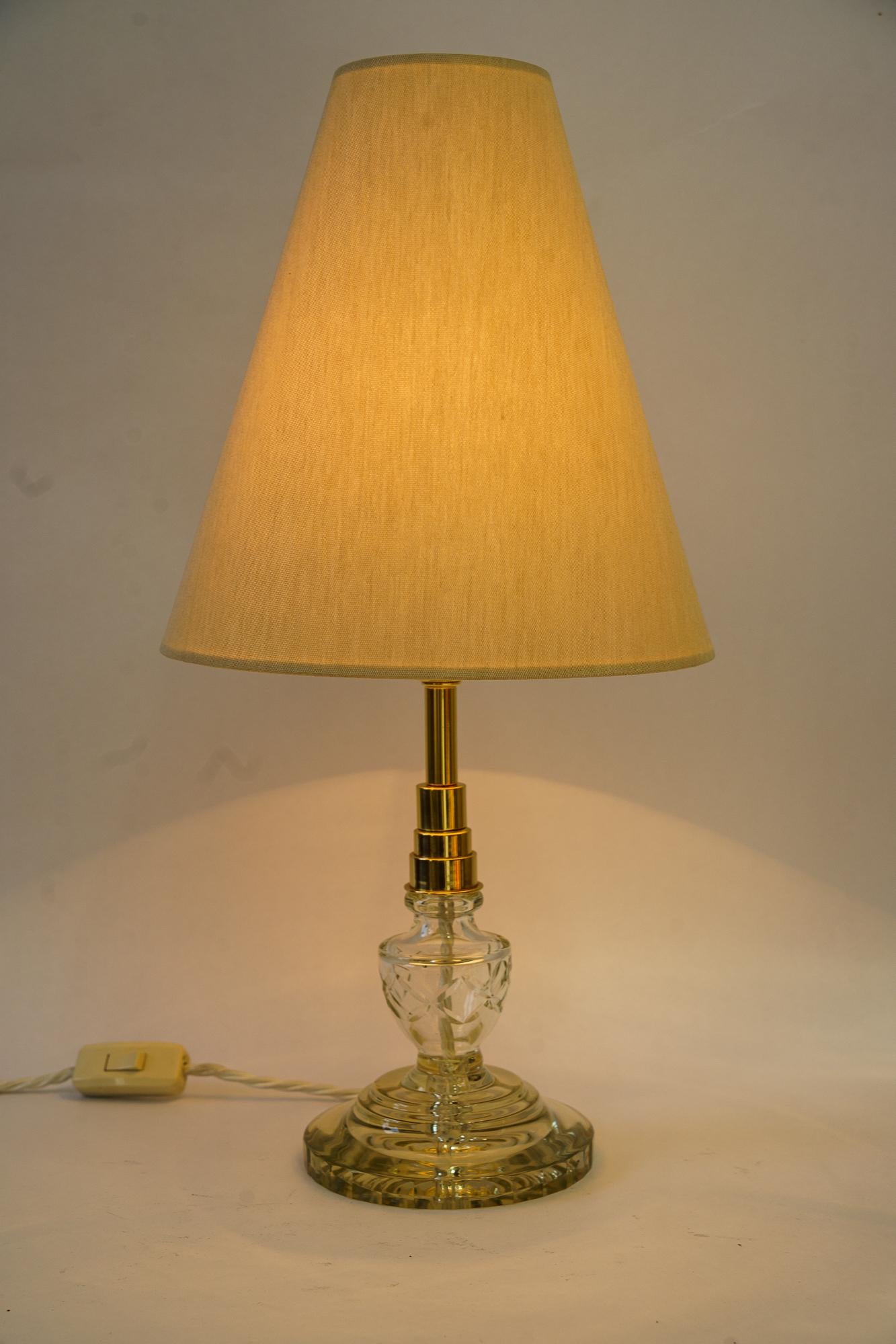 Art Deco Glass table lamp with fabric shade around 1920s For Sale 2