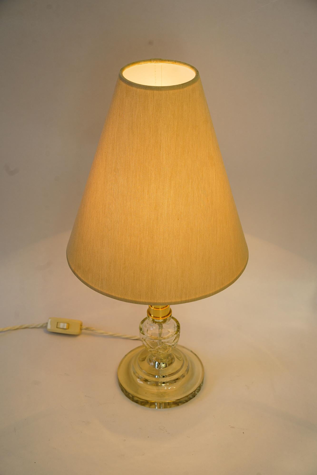 Art Deco Glass table lamp with fabric shade around 1920s  For Sale 3