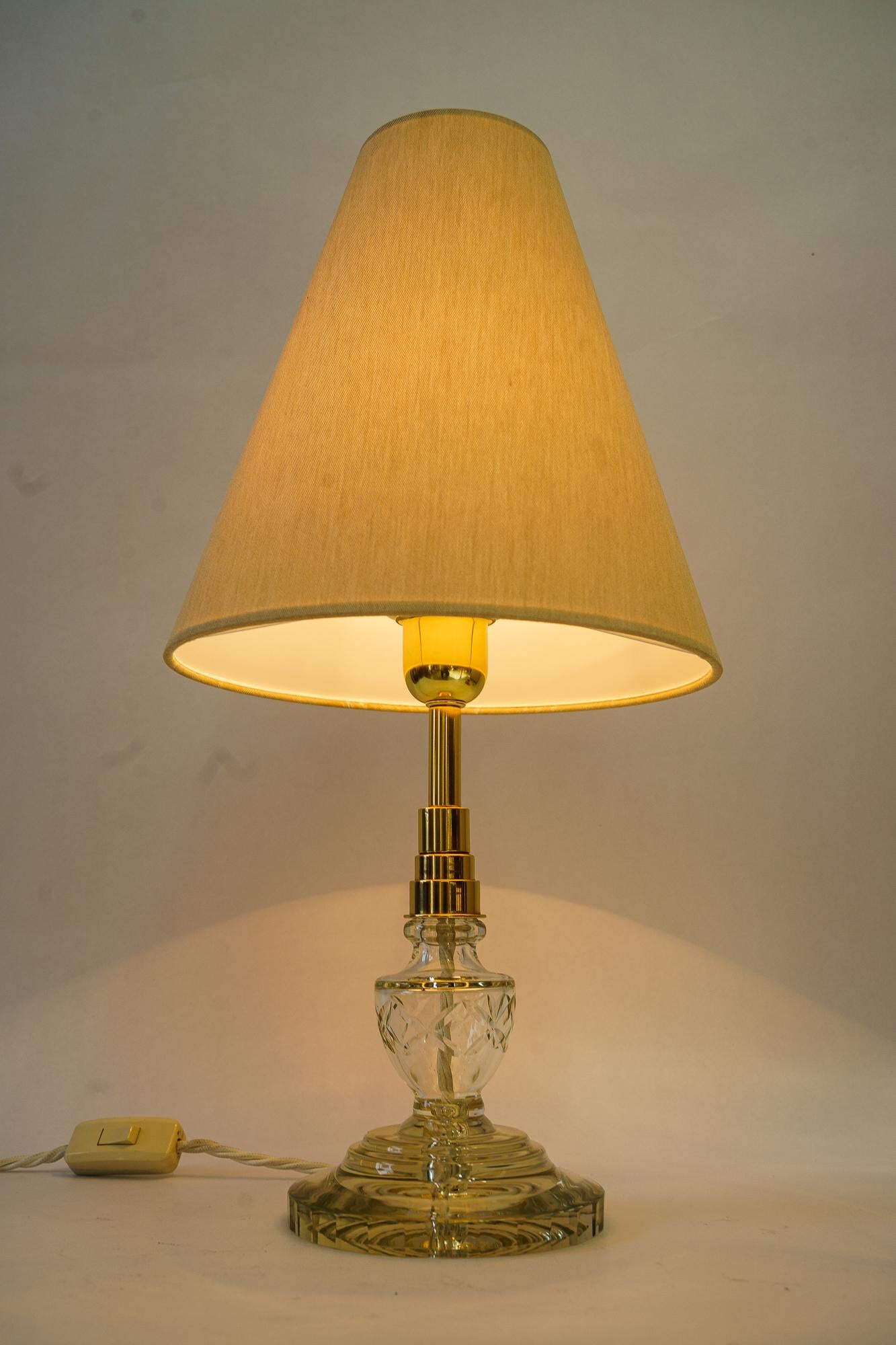 Art Deco Glass table lamp with fabric shade around 1920s  For Sale 4