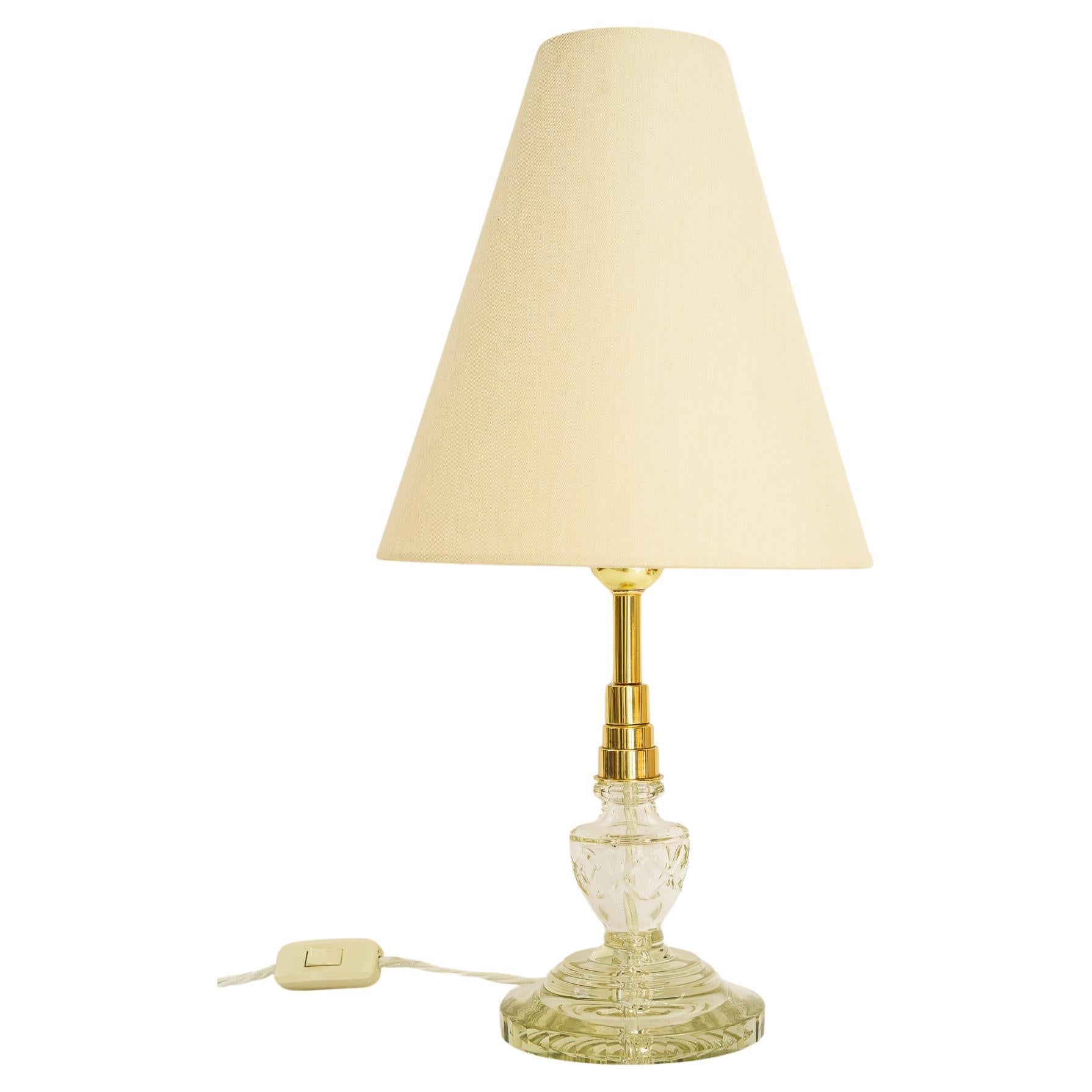 Art Deco Glass table lamp with fabric shade around 1920s  For Sale