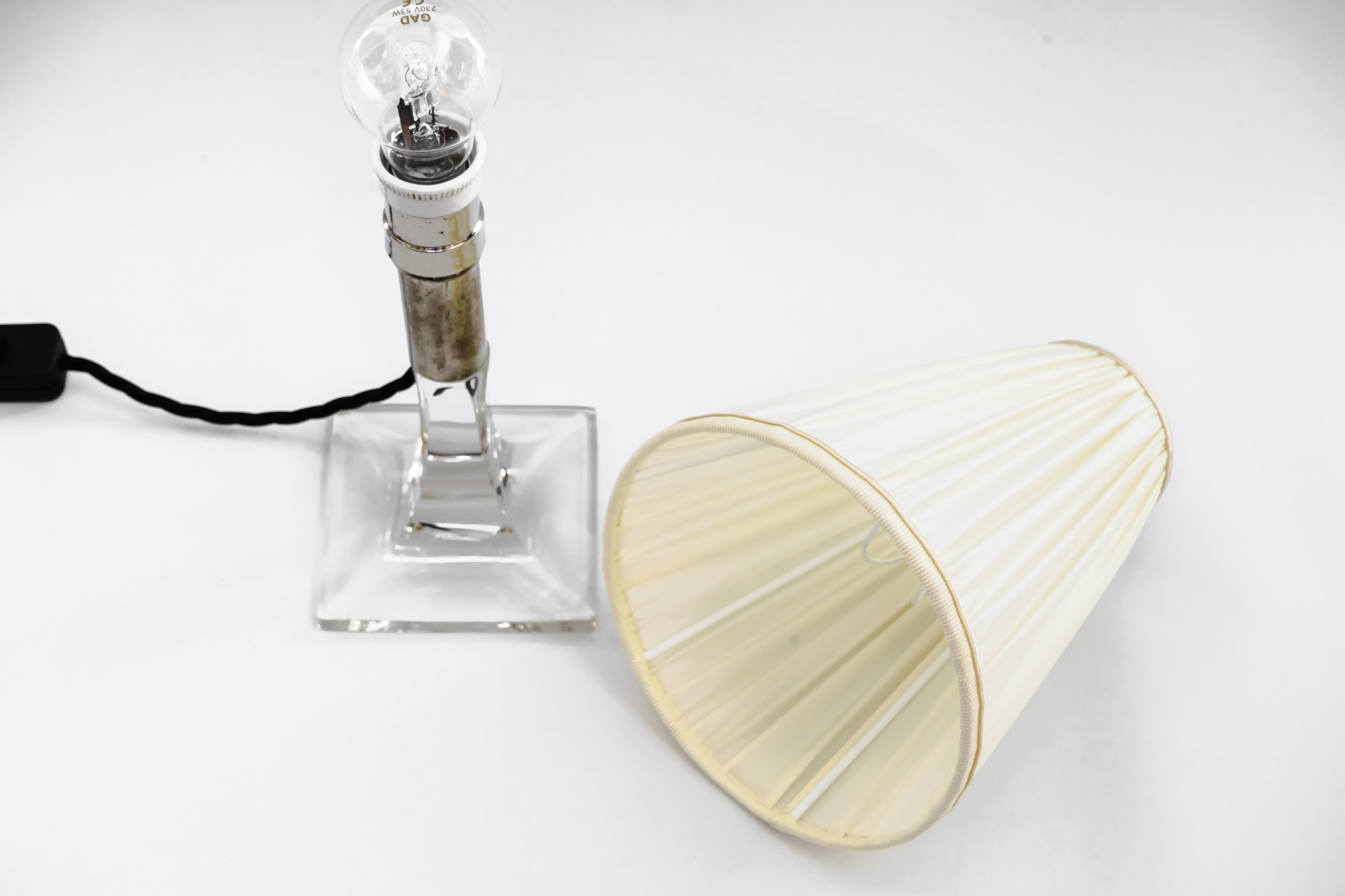 Art Deco Glass Table Lamp with Fabric Shade Vienna, circa 1920s 4