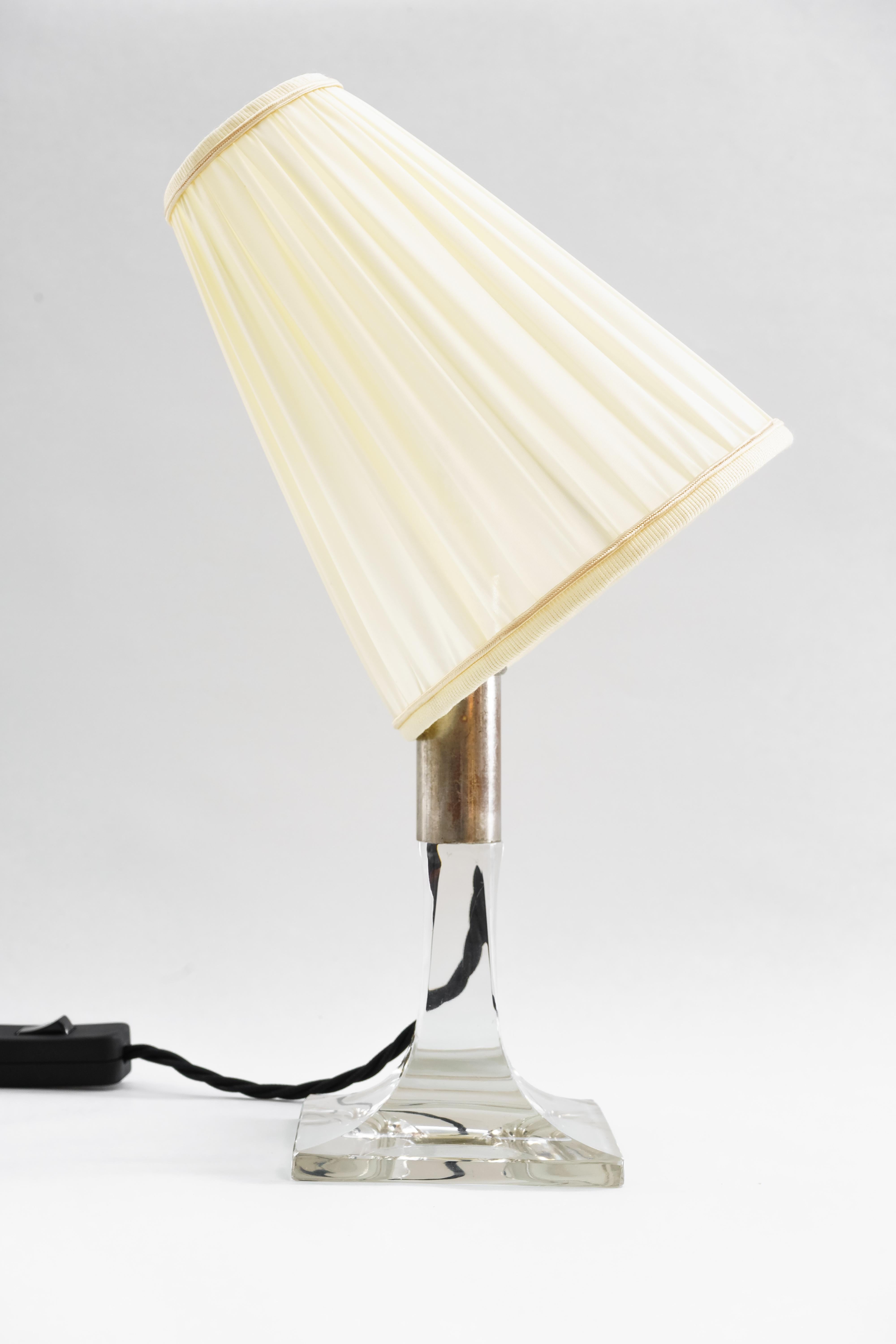 Plated Art Deco Glass Table Lamp with Fabric Shade Vienna, circa 1920s