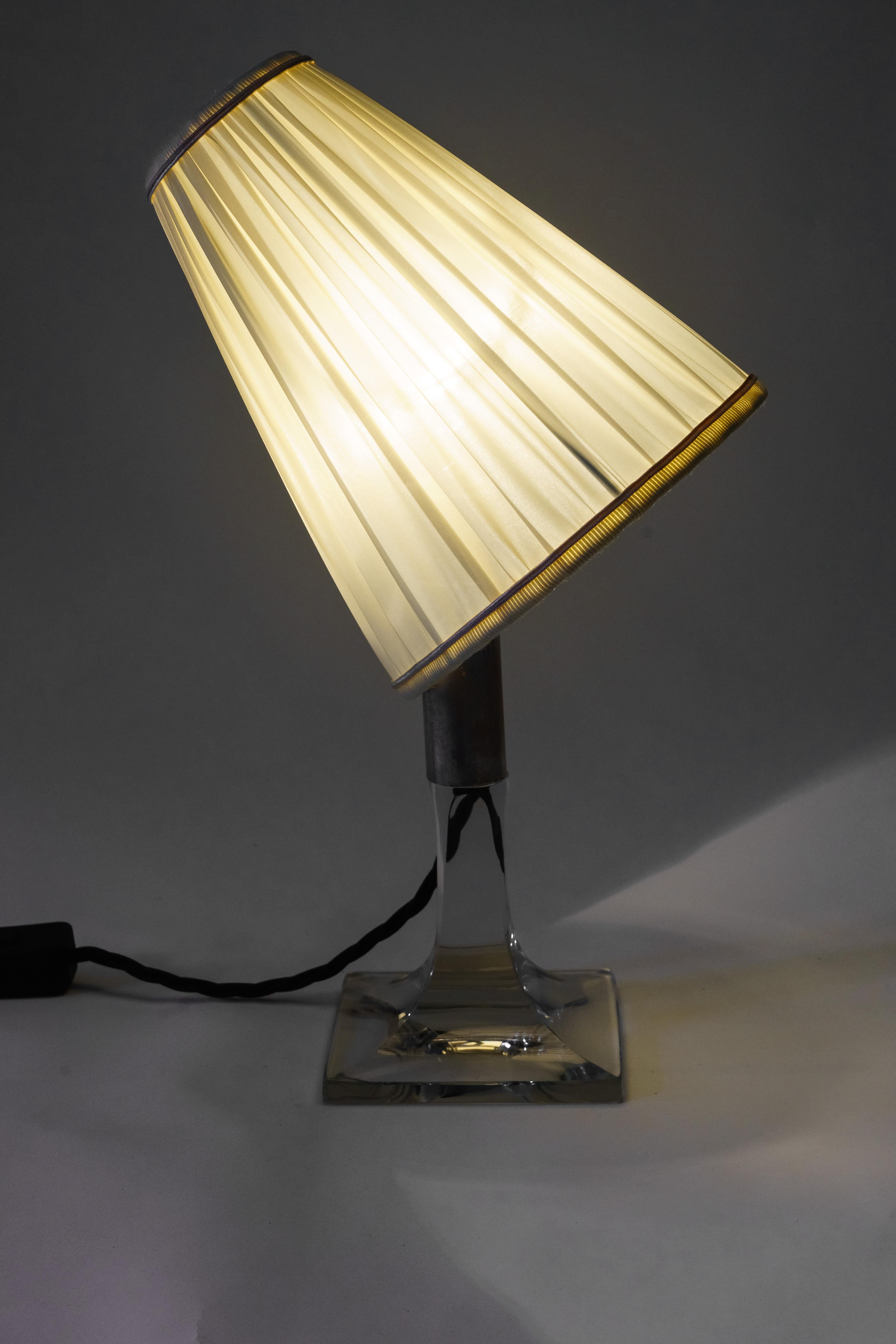 Art Deco Glass Table Lamp with Fabric Shade Vienna, circa 1920s In Good Condition In Wien, AT