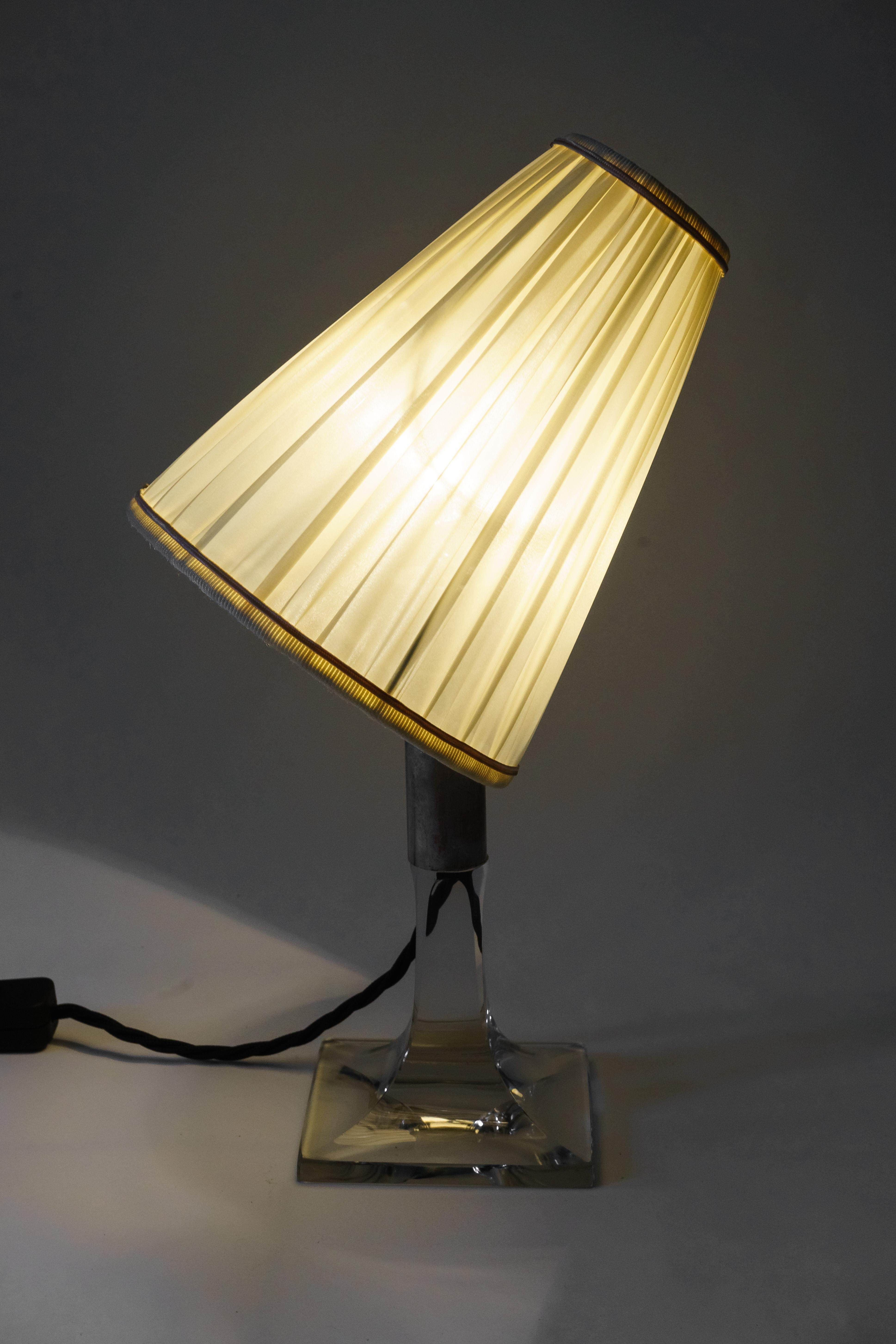 Brass Art Deco Glass Table Lamp with Fabric Shade Vienna, circa 1920s