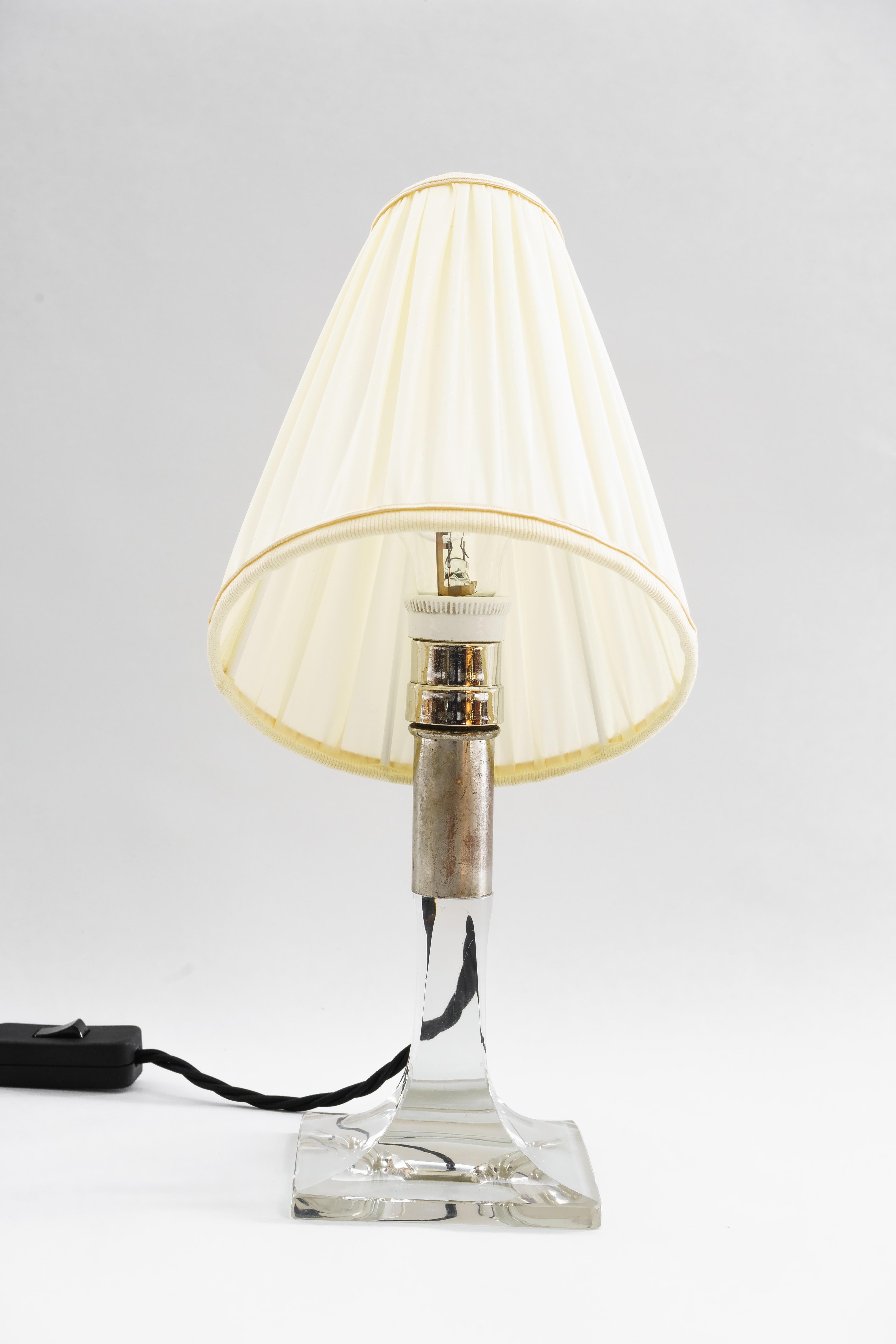 Art Deco Glass Table Lamp with Fabric Shade Vienna, circa 1920s 1