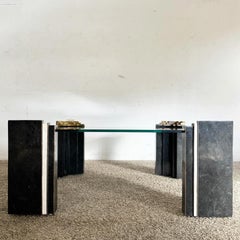 Art Deco Glass Tessellated Stone and Brass Glass Top Coffee Table