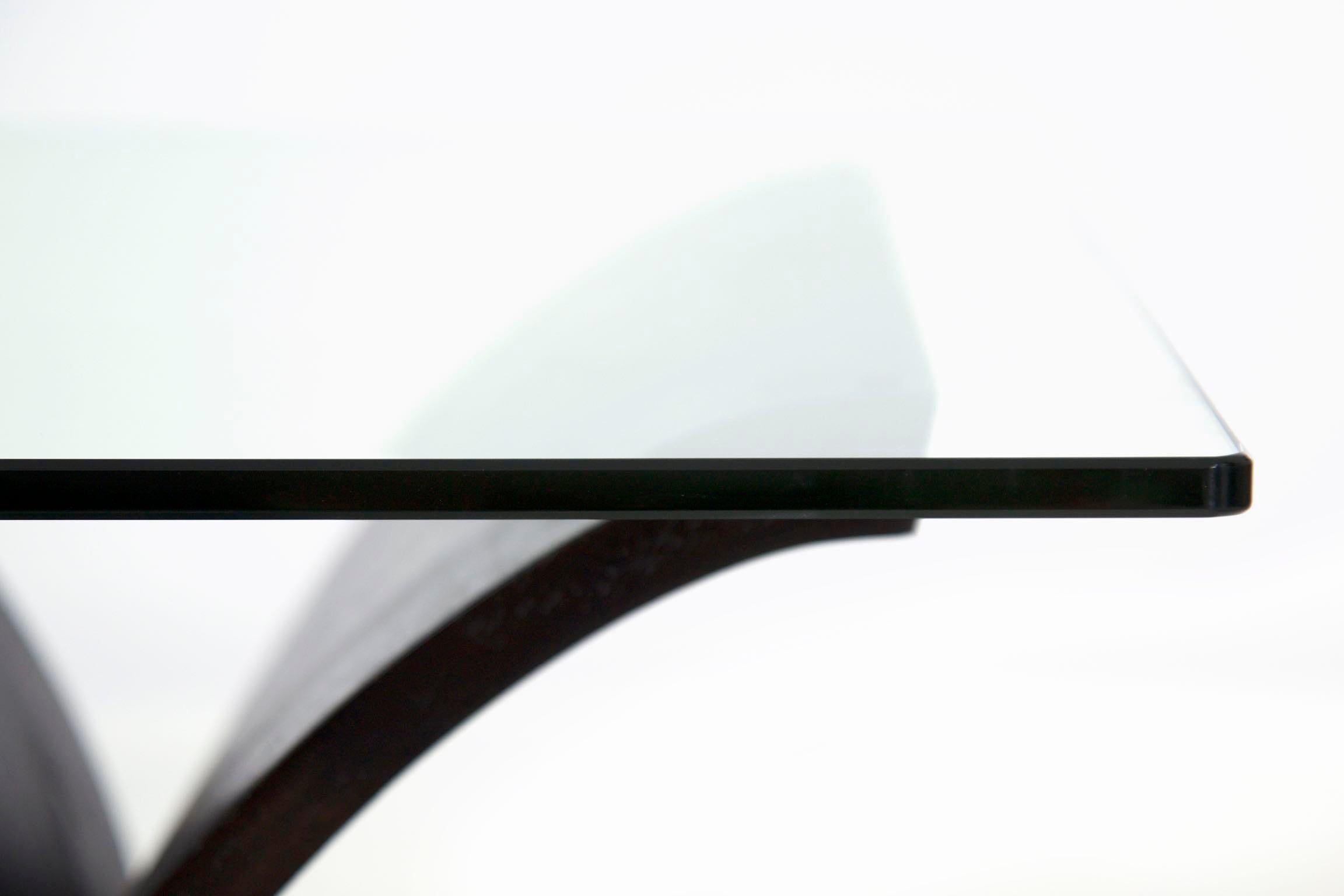 Art Deco Glass Top, Ebonized Black Walnut & Aluminum Accent Table 1