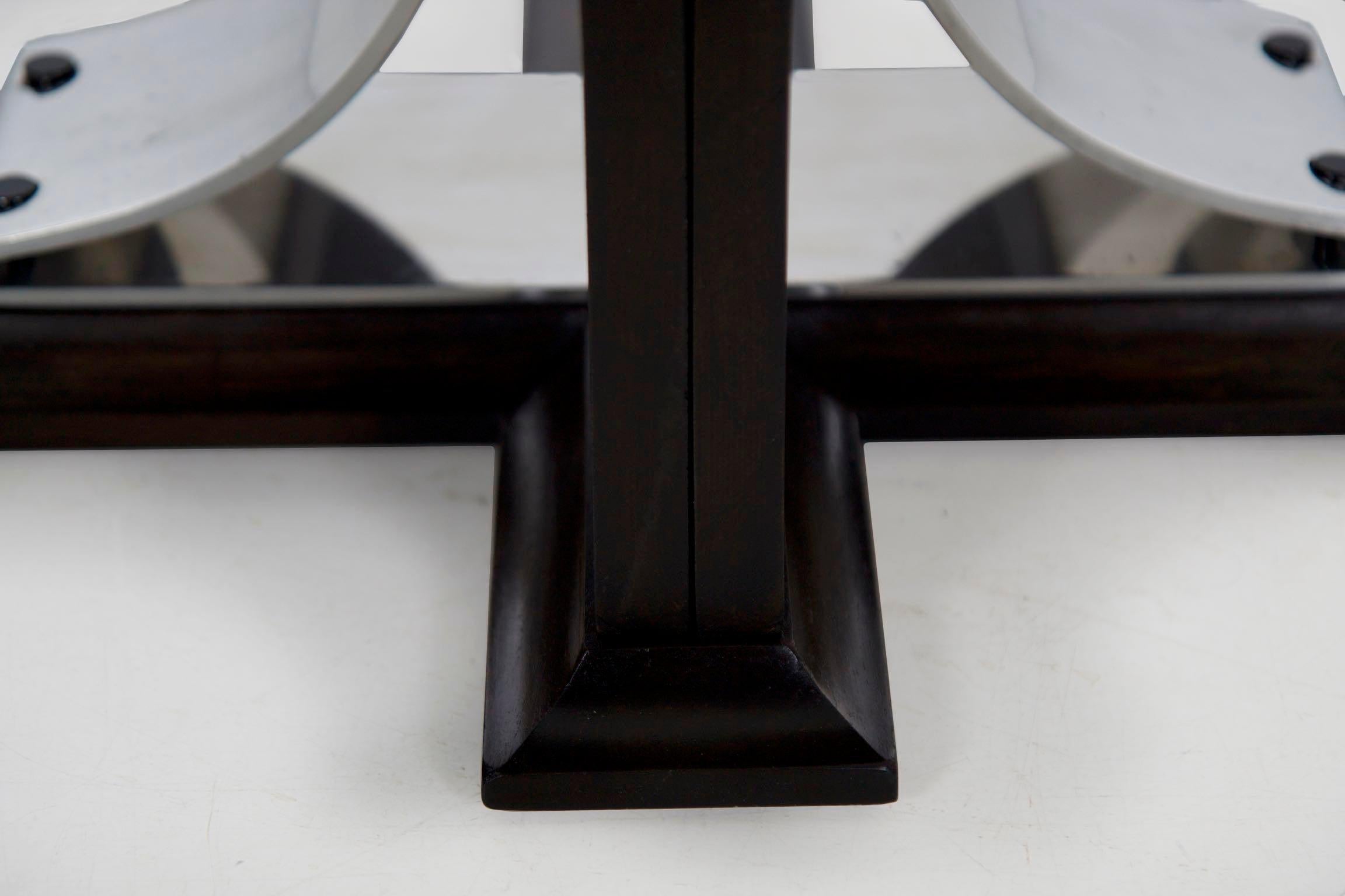 Art Deco Glass Top, Ebonized Black Walnut & Aluminum Accent Table 2