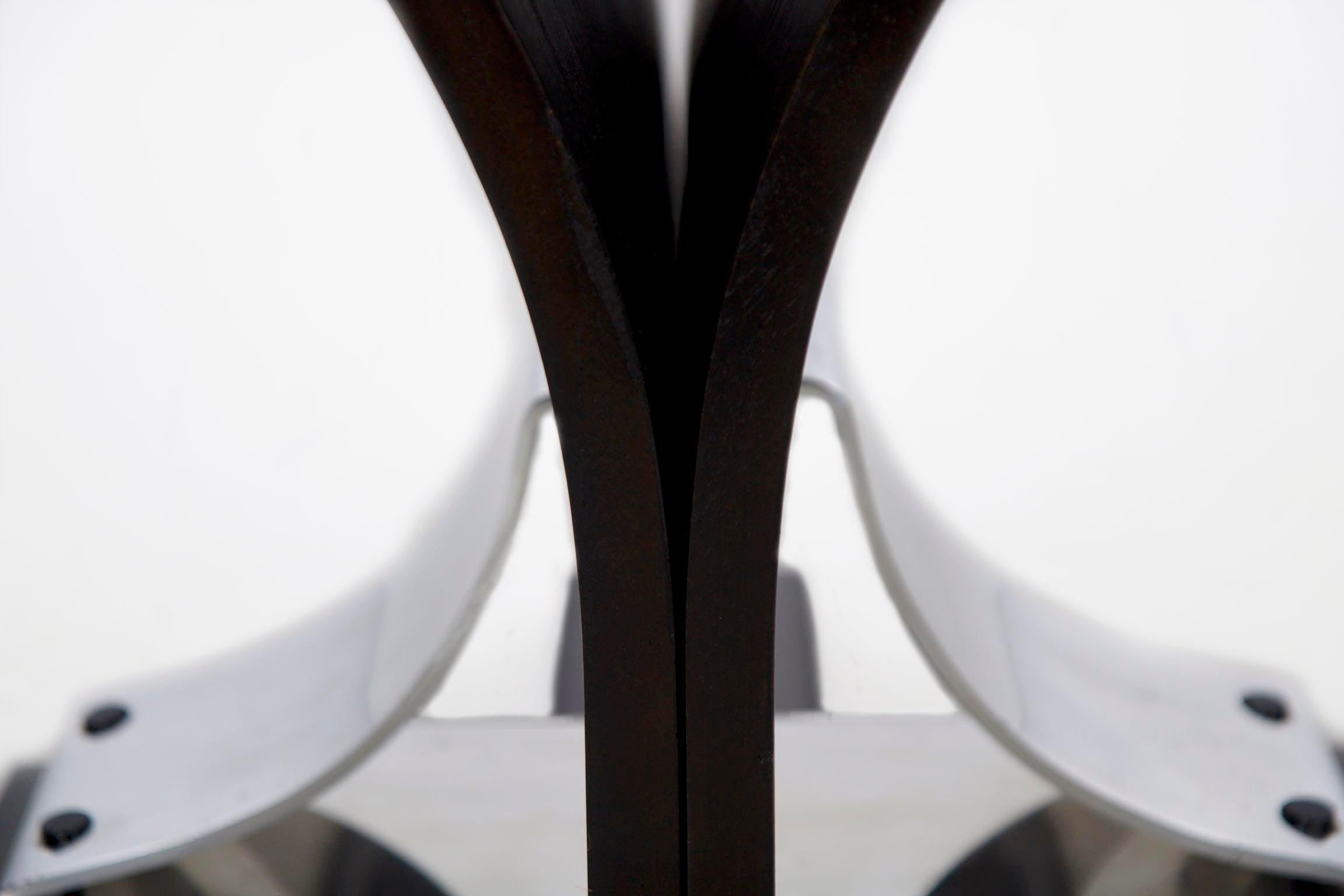 Art Deco Glass Top, Ebonized Black Walnut & Aluminum Accent Table 3