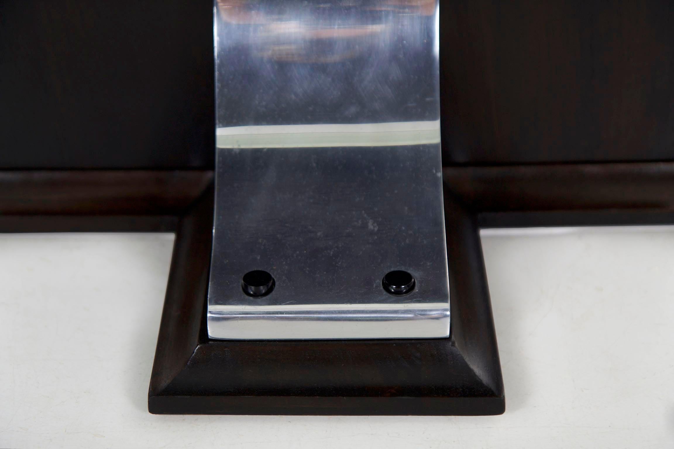 Art Deco Glass Top, Ebonized Black Walnut & Aluminum Accent Table 4