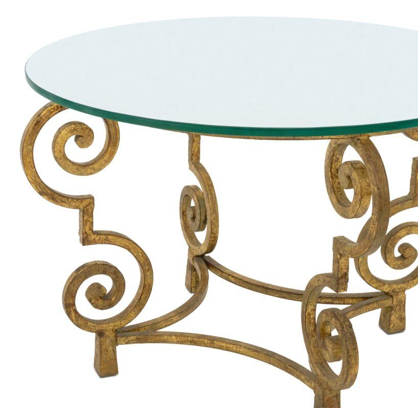 Art déco Table d'appoint circulaire Art Déco en bois doré avec plateau en verre en vente