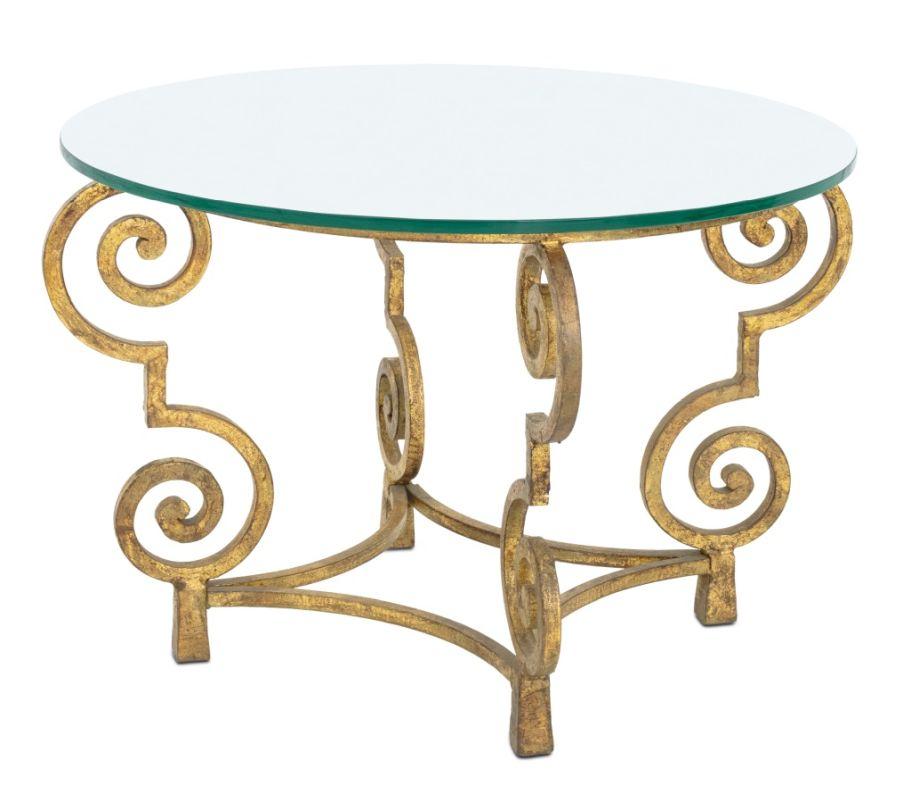 Français Table d'appoint circulaire Art Déco en bois doré avec plateau en verre en vente
