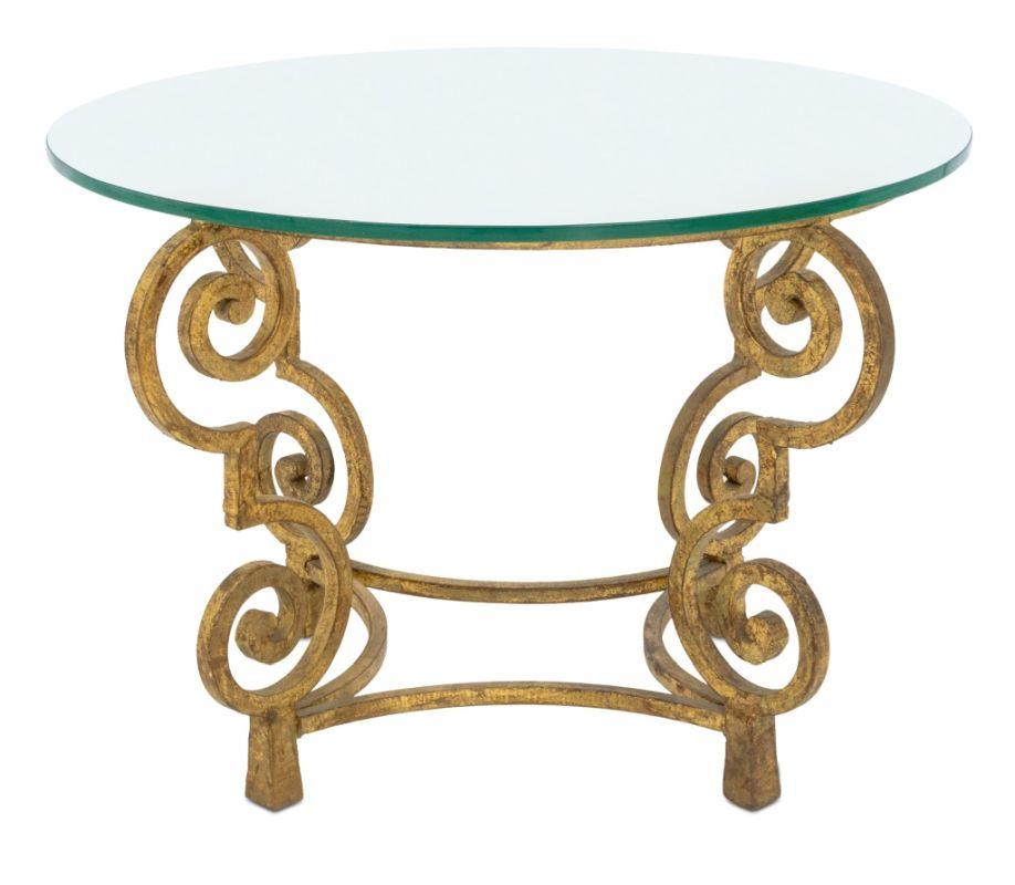Table d'appoint circulaire Art Déco en bois doré avec plateau en verre Bon état - En vente à Astoria, NY