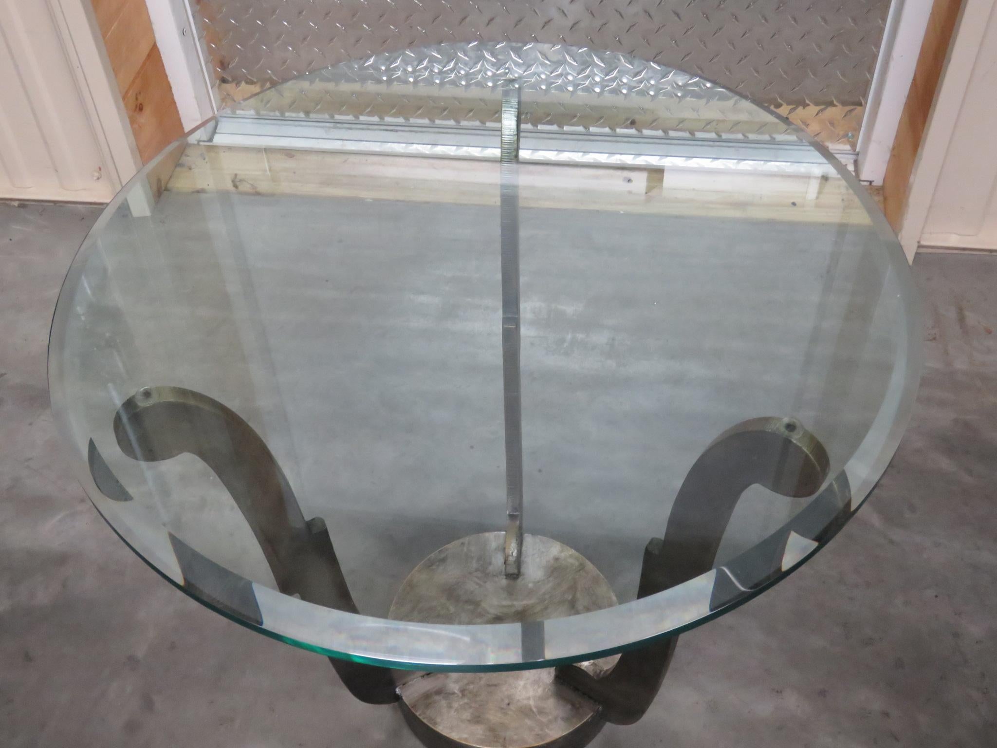 Machine Age or Early Art Deco Steel and Glass Top Side Table In Good Condition In Swedesboro, NJ