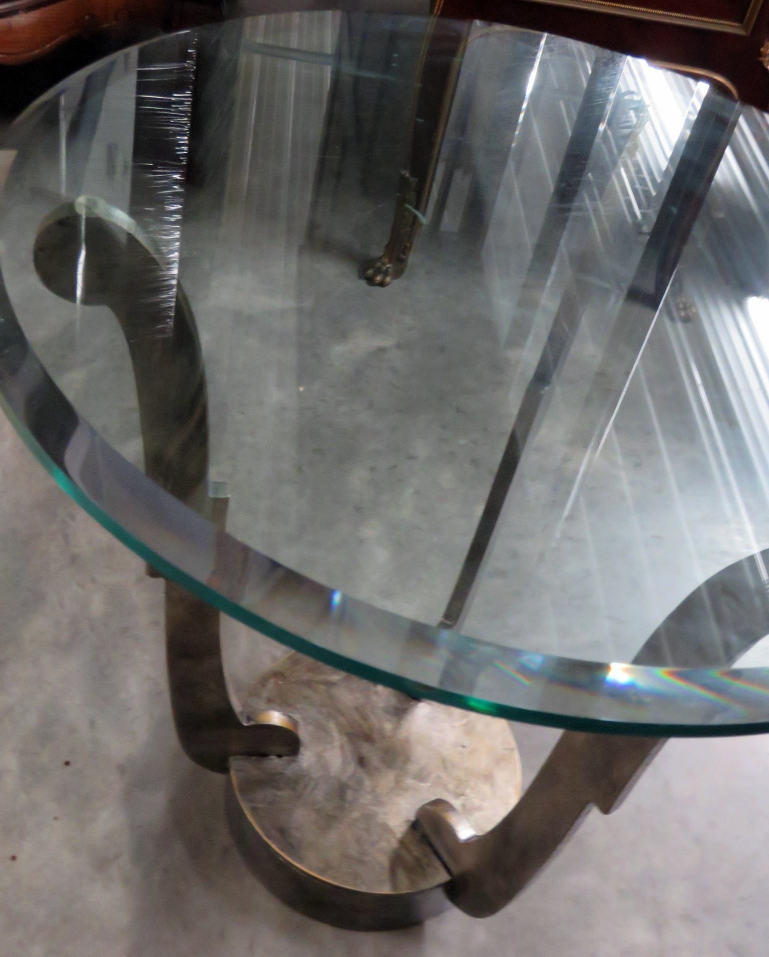 Metal Machine Age or Early Art Deco Steel and Glass Top Side Table