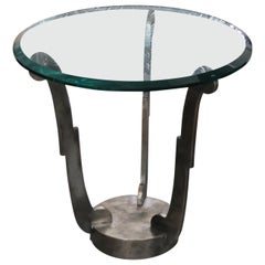 Machine Age or Early Art Deco Steel and Glass Top Side Table